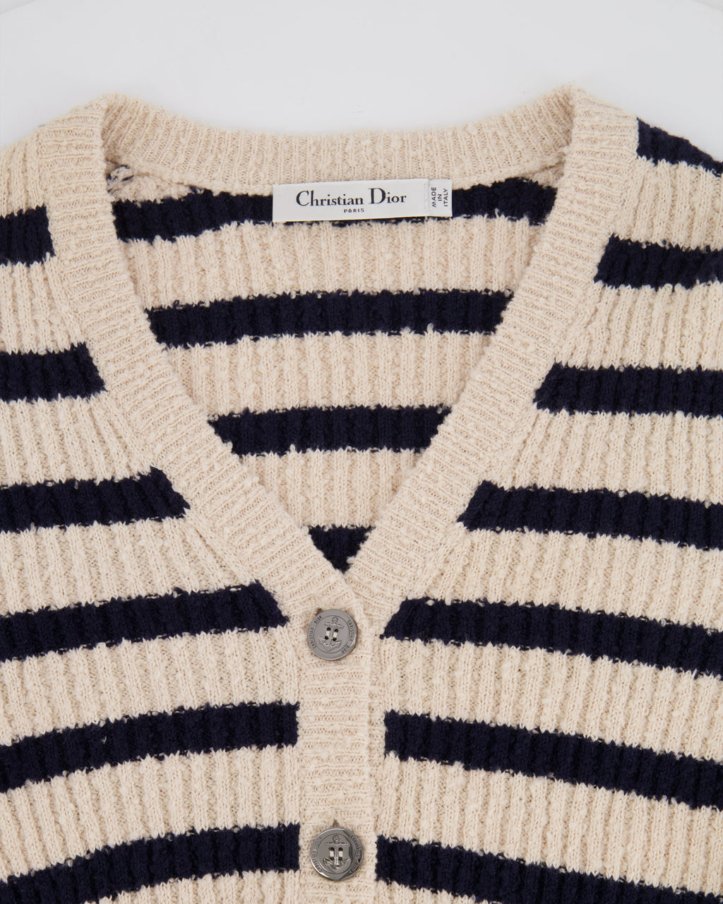 Christian Dior Cream and Navy Striped Knitted Cardigan and Top Set Size FR 36 (UK 8) RRP £2,100