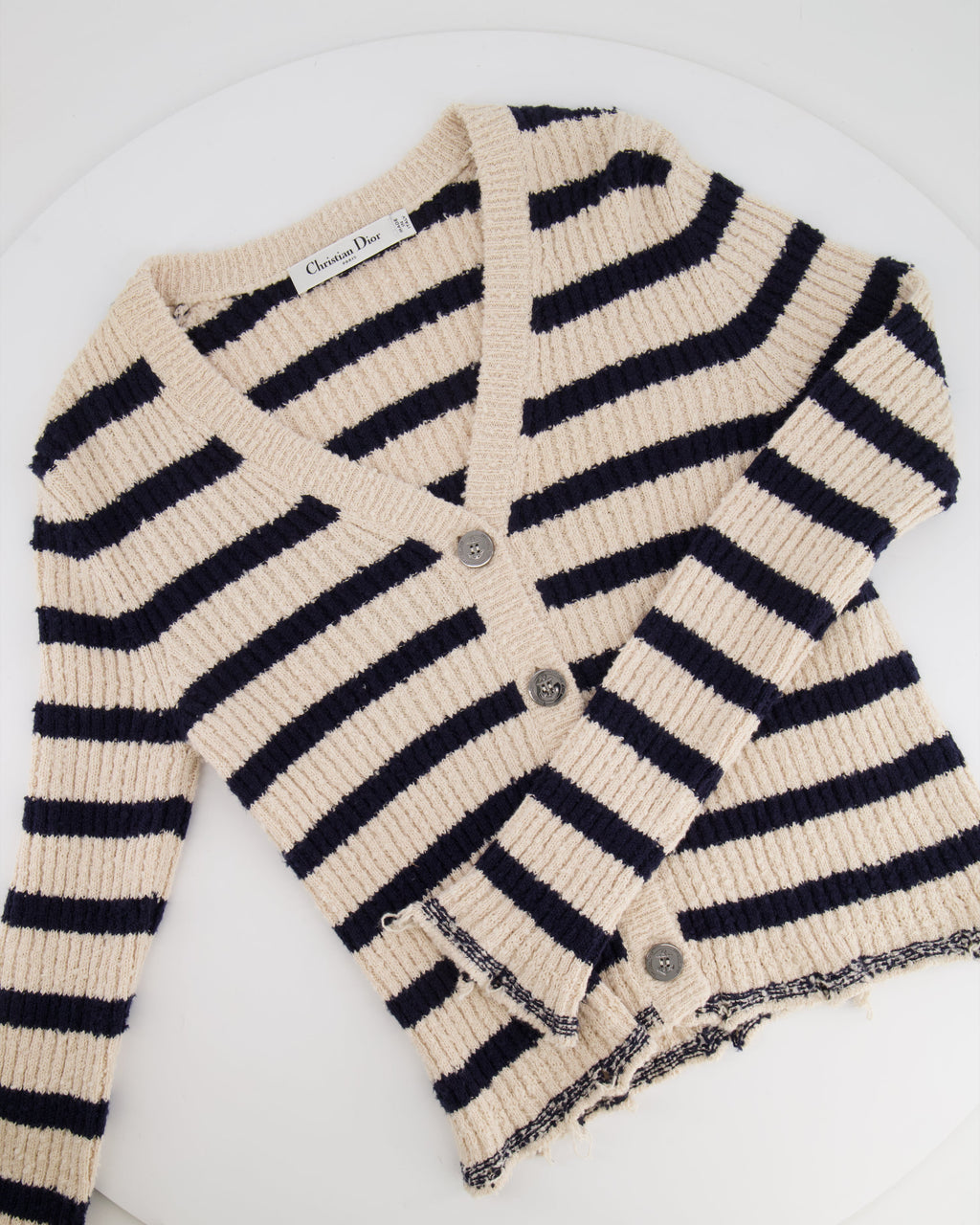Christian Dior Cream and Navy Striped Knitted Cardigan and Top Set Size FR 36 (UK 8) RRP £2,100