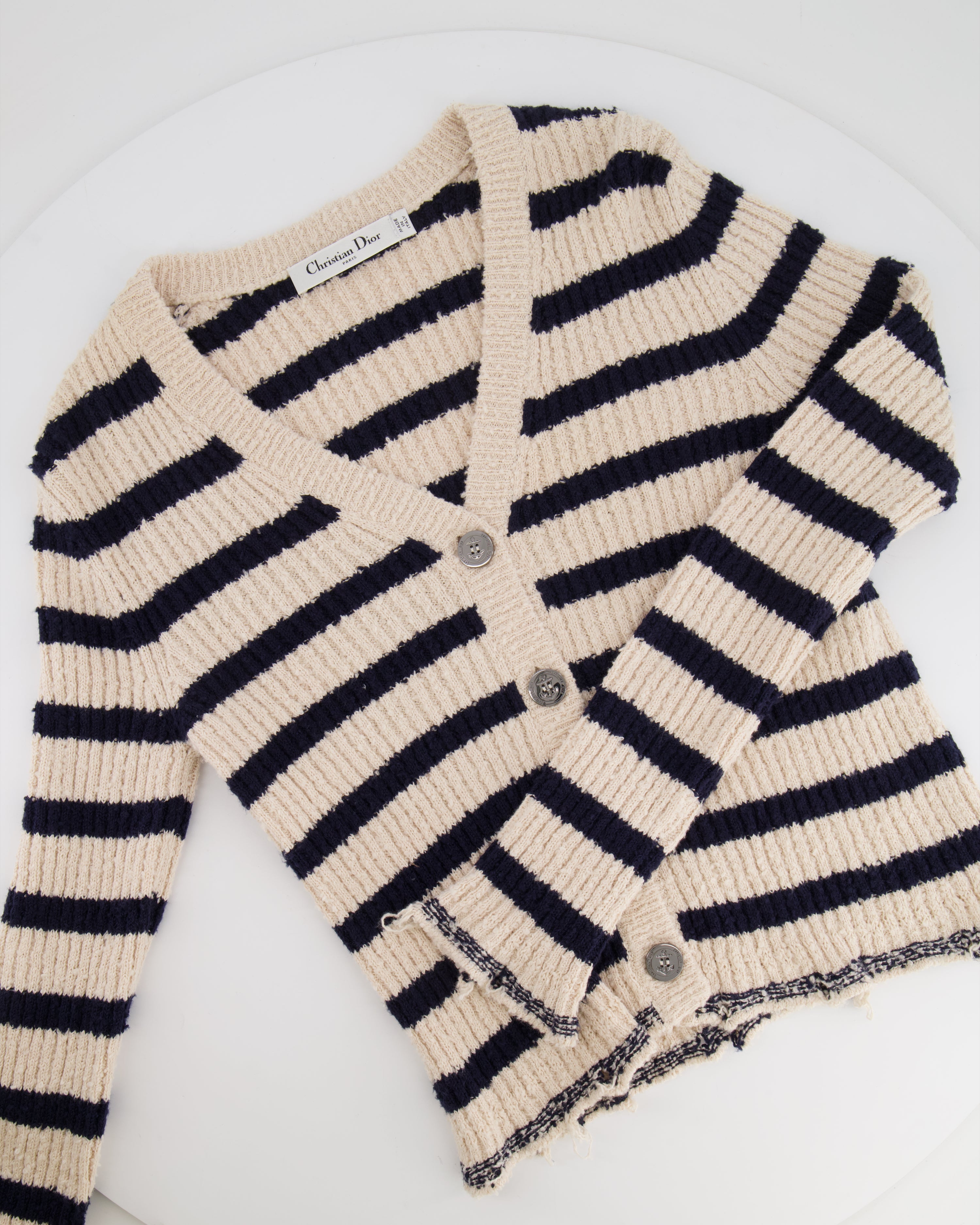 Christian Dior Cream and Navy Striped Knitted Cardigan and Top Set Size FR 36 (UK 8) RRP £2,100