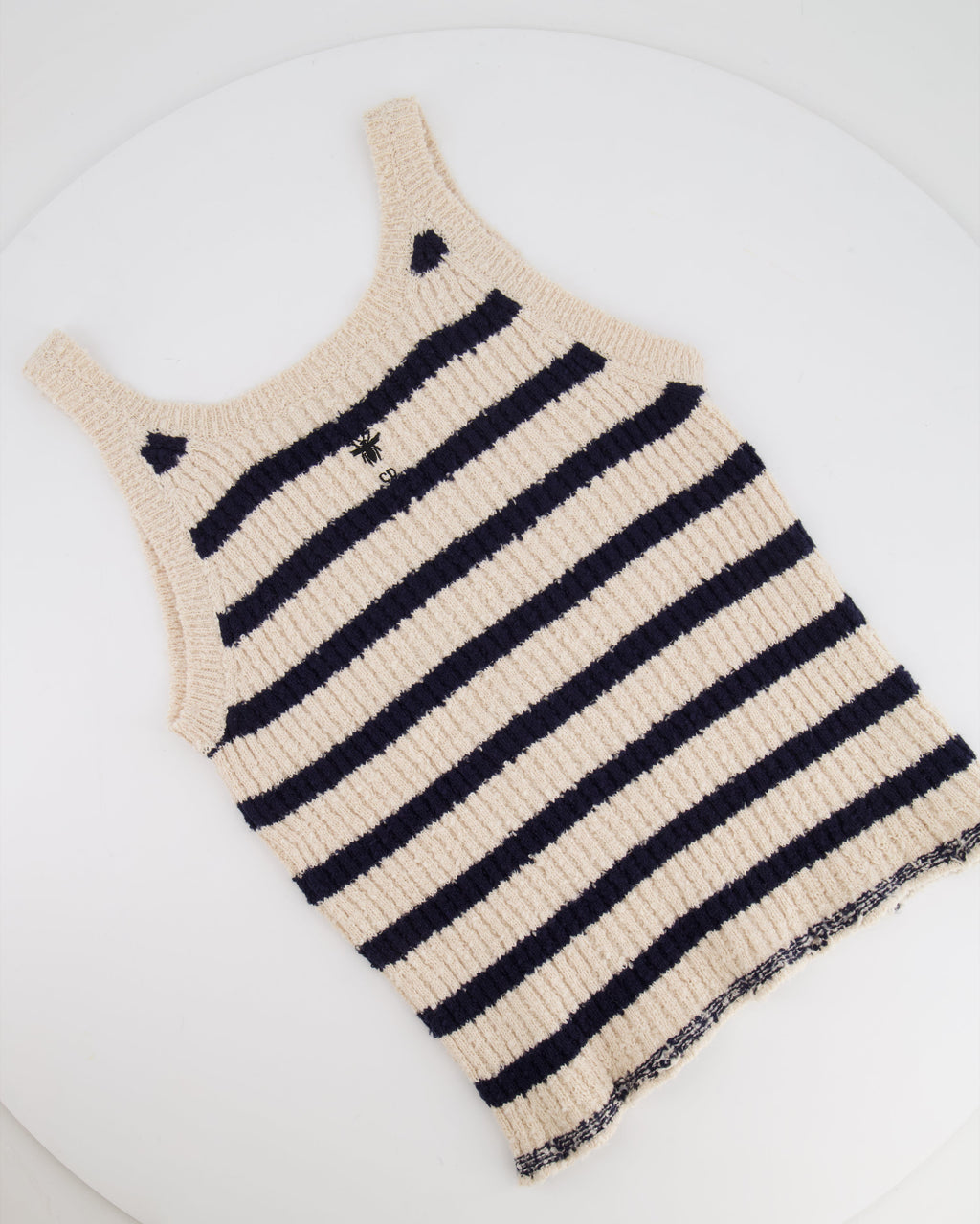 Christian Dior Cream and Navy Striped Knitted Cardigan and Top Set Size FR 36 (UK 8) RRP £2,100