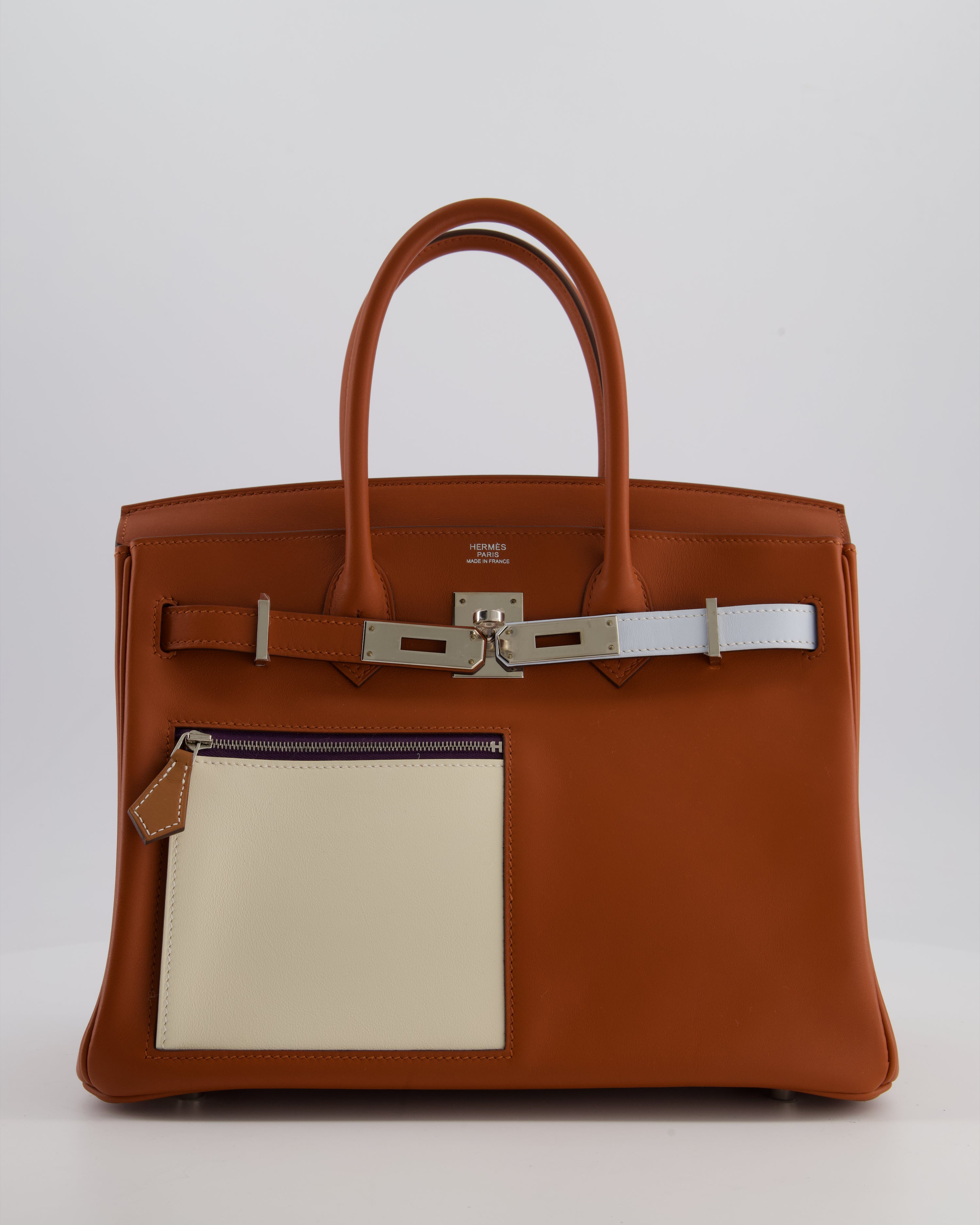 *HOT & RARE* Hermès Birkin 30 Retourne Colormatic Bag in Cuivre, Nata, Bleu Brume, Chai and Lime Swift Leather with Palladium Hardware
