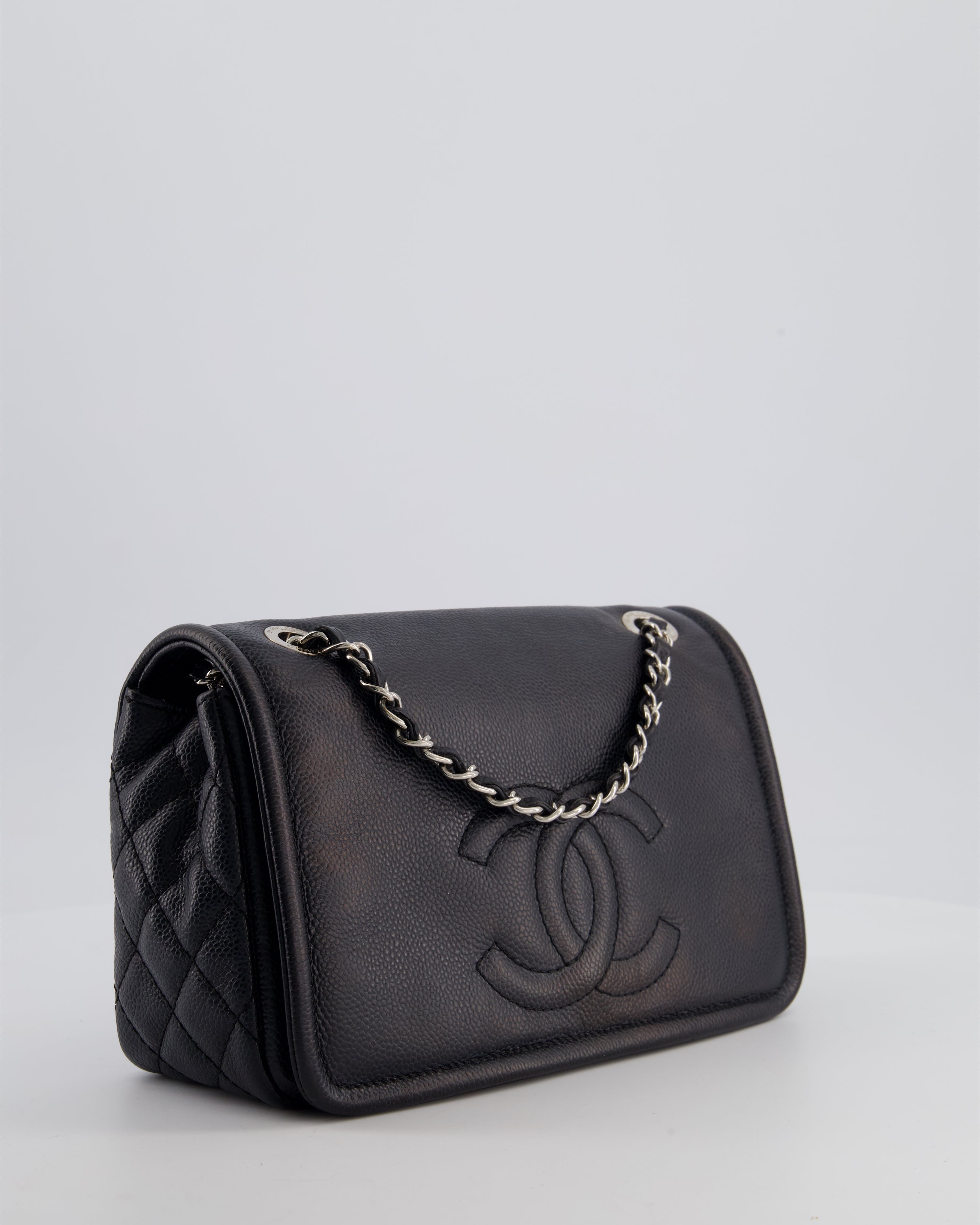 Chanel Black Classic Medium Timeless CC Flap Bag in Caviar Leather with Silver Hardware