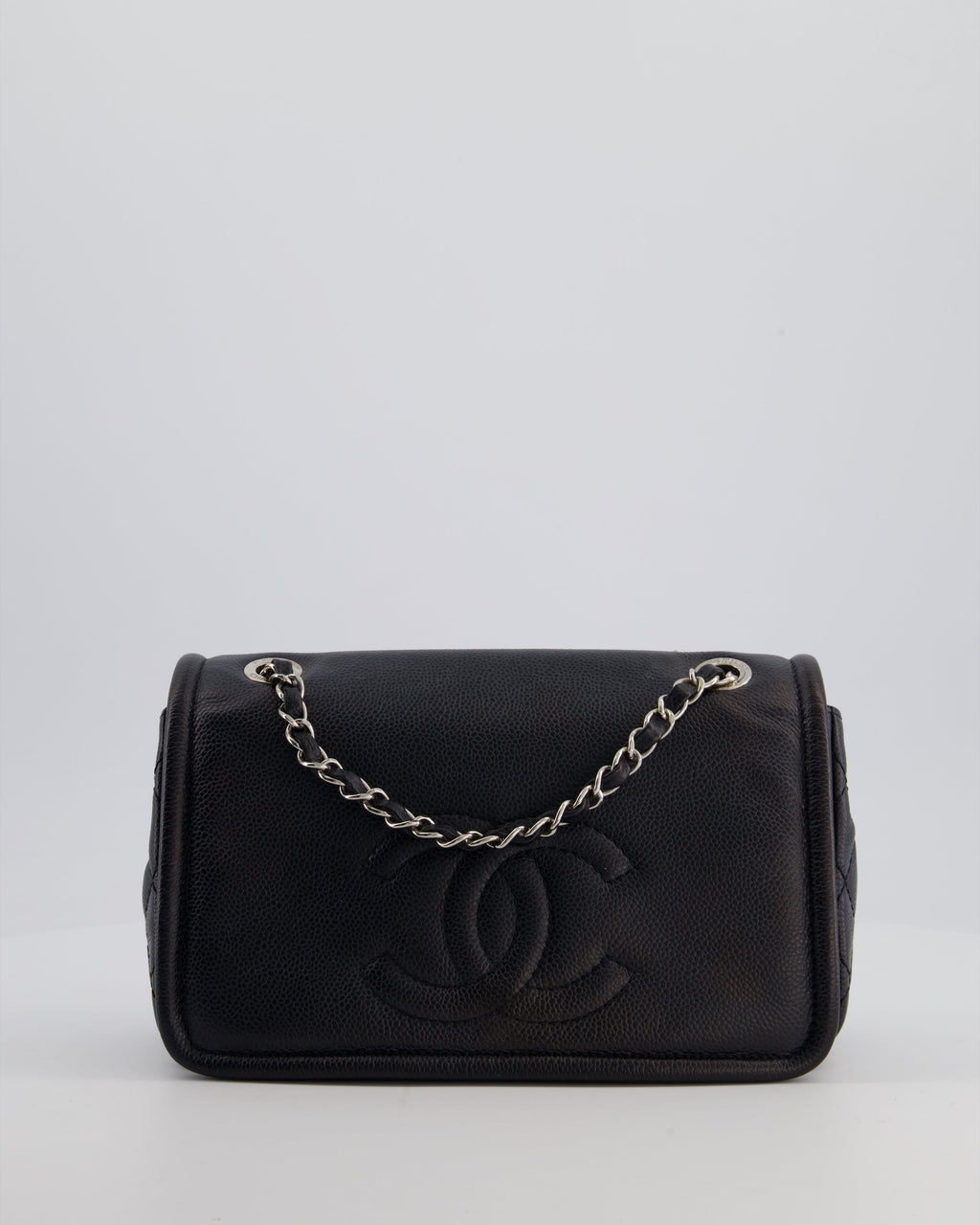 Chanel Black Classic Medium Timeless CC Flap Bag in Caviar Leather with Silver Hardware