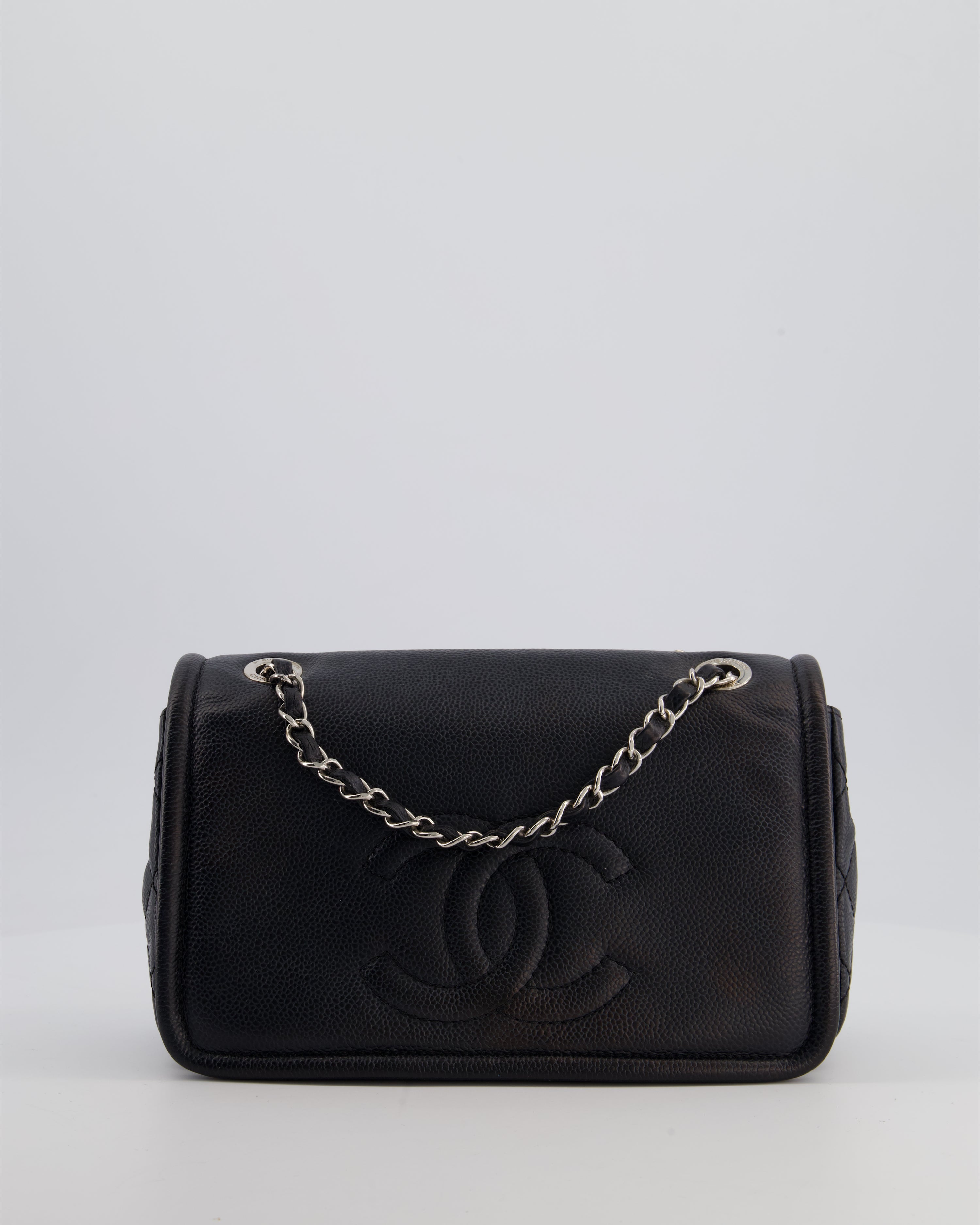 Chanel Black Classic Medium Timeless CC Flap Bag in Caviar Leather with Silver Hardware
