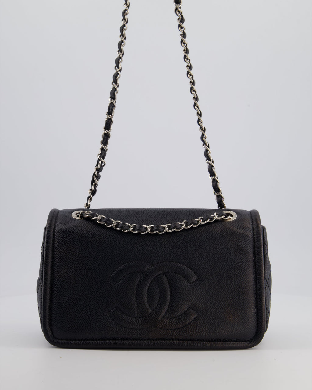 Chanel Black Classic Medium Timeless CC Flap Bag in Caviar Leather with Silver Hardware
