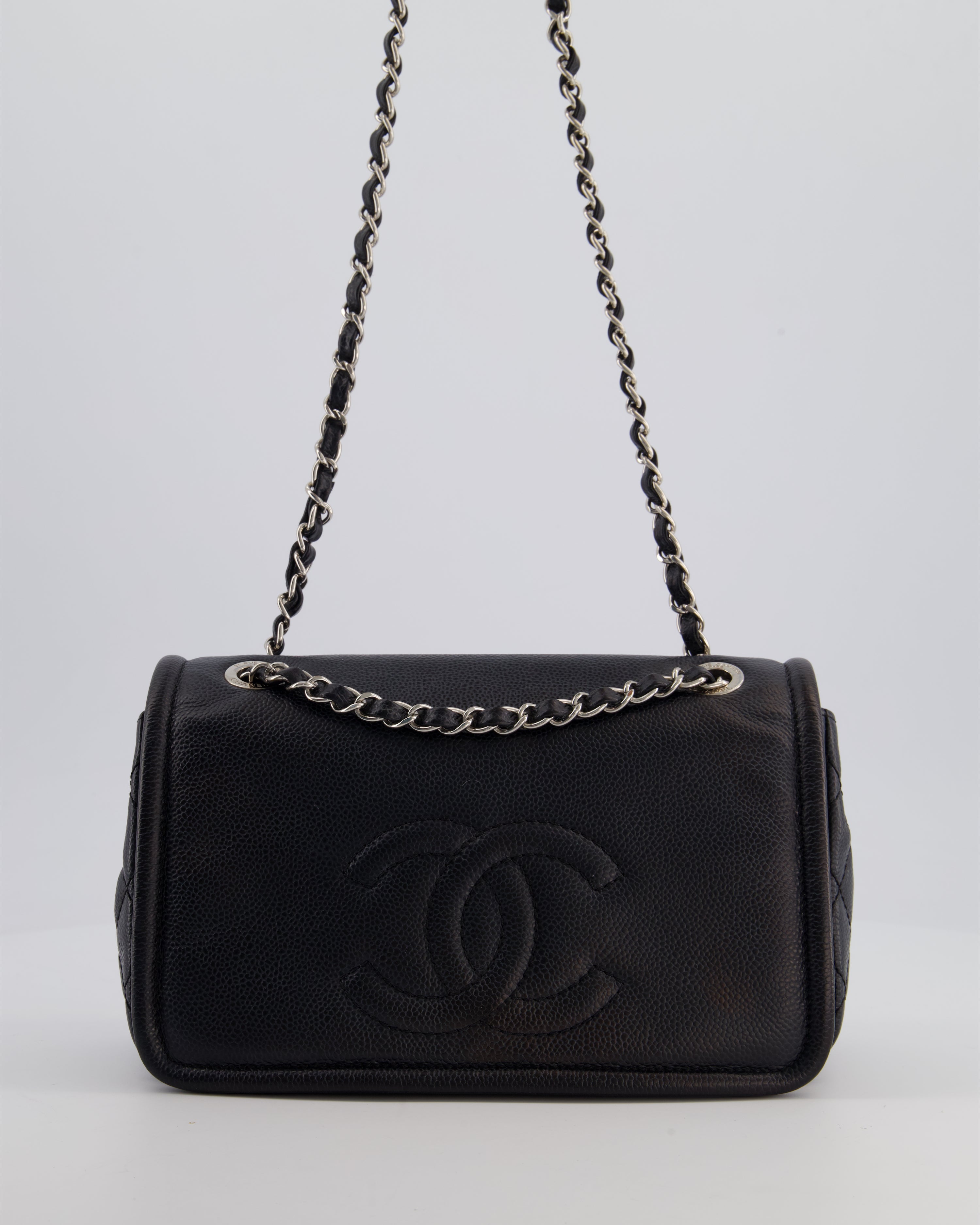 Chanel Black Classic Medium Timeless CC Flap Bag in Caviar Leather with Silver Hardware