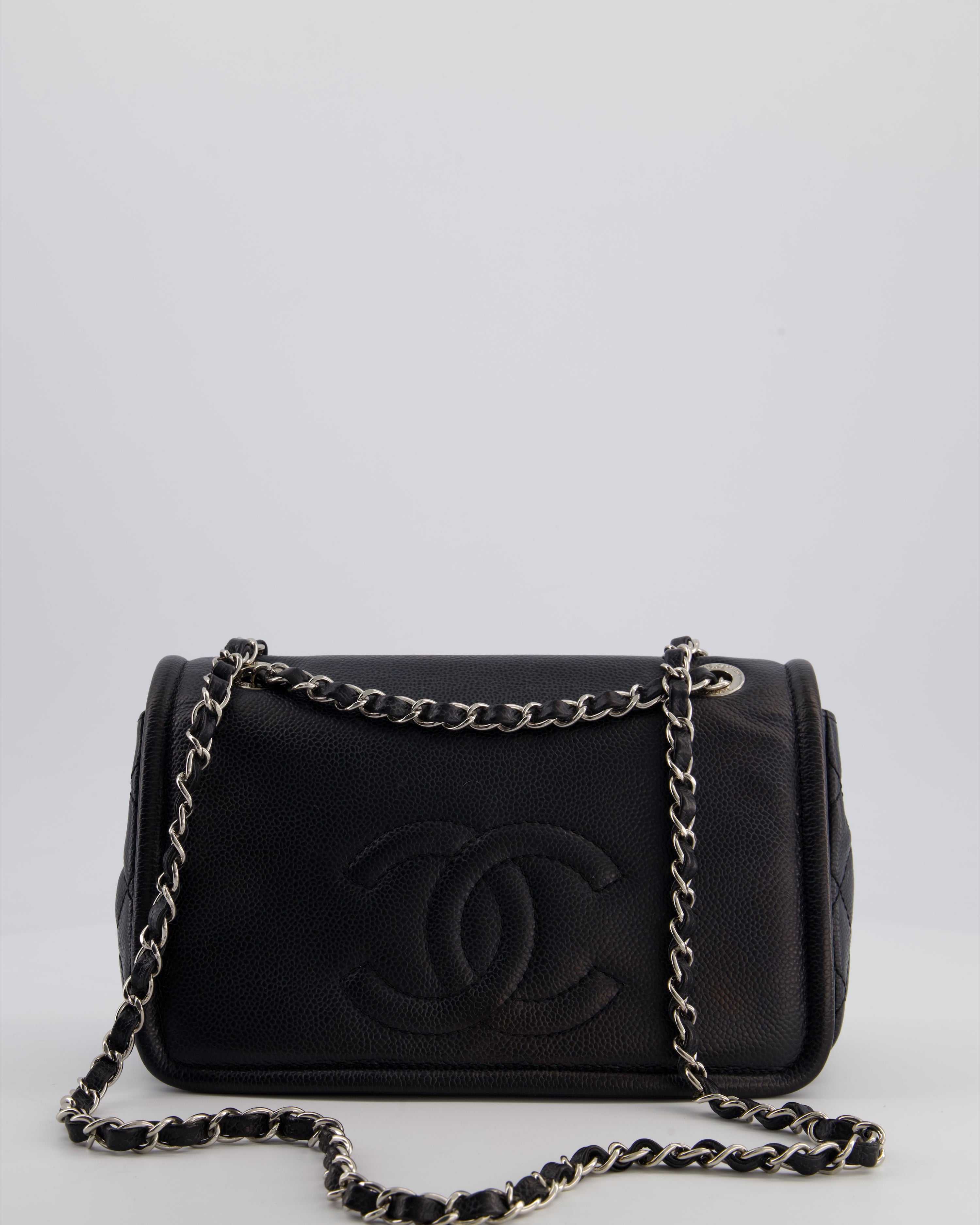Chanel Black Classic Medium Timeless CC Flap Bag in Caviar Leather with Silver Hardware