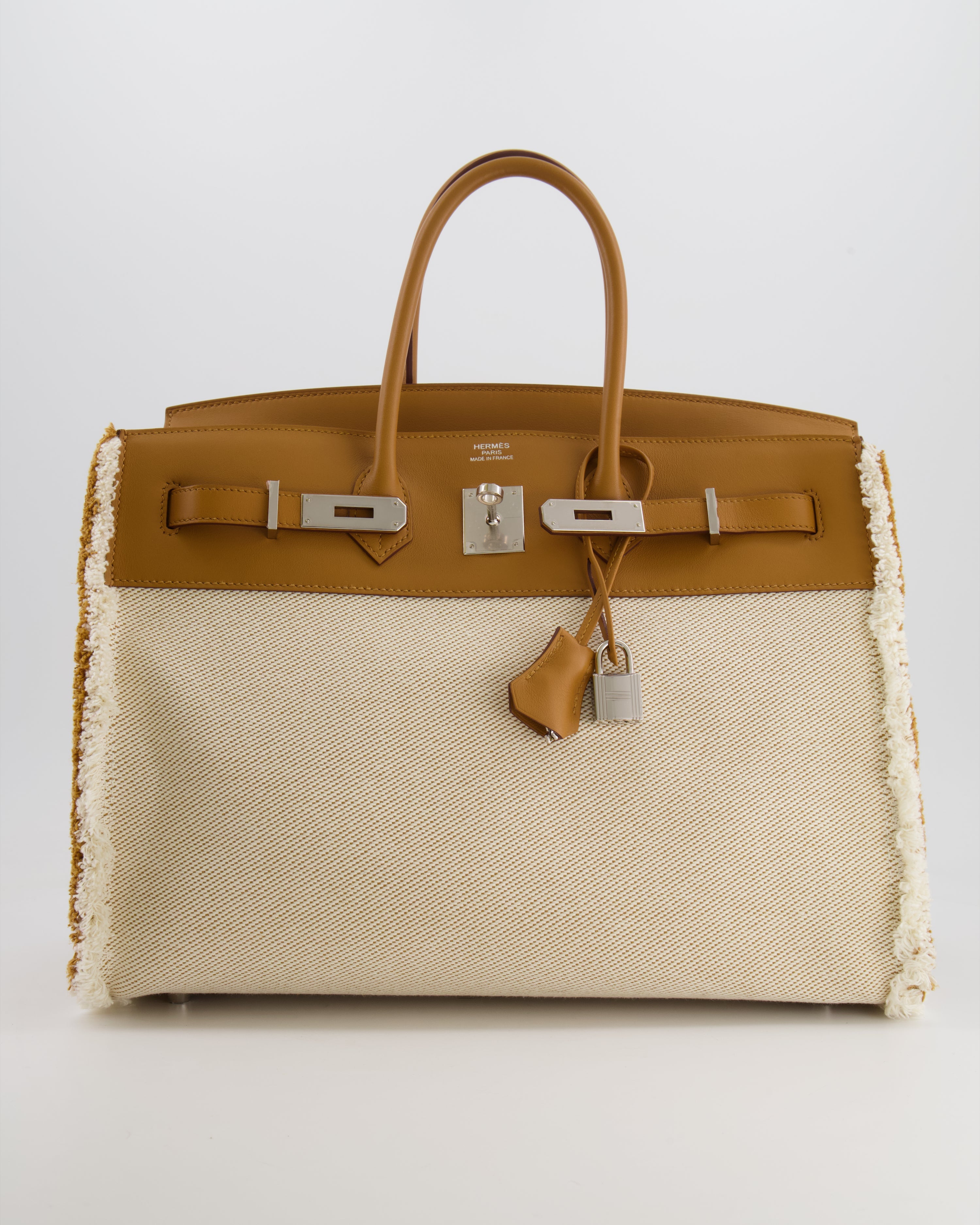 Hermès Birkin 35cm Bag in Sesame Swift and Twill H Canvas Fraye with Palladium Hardware