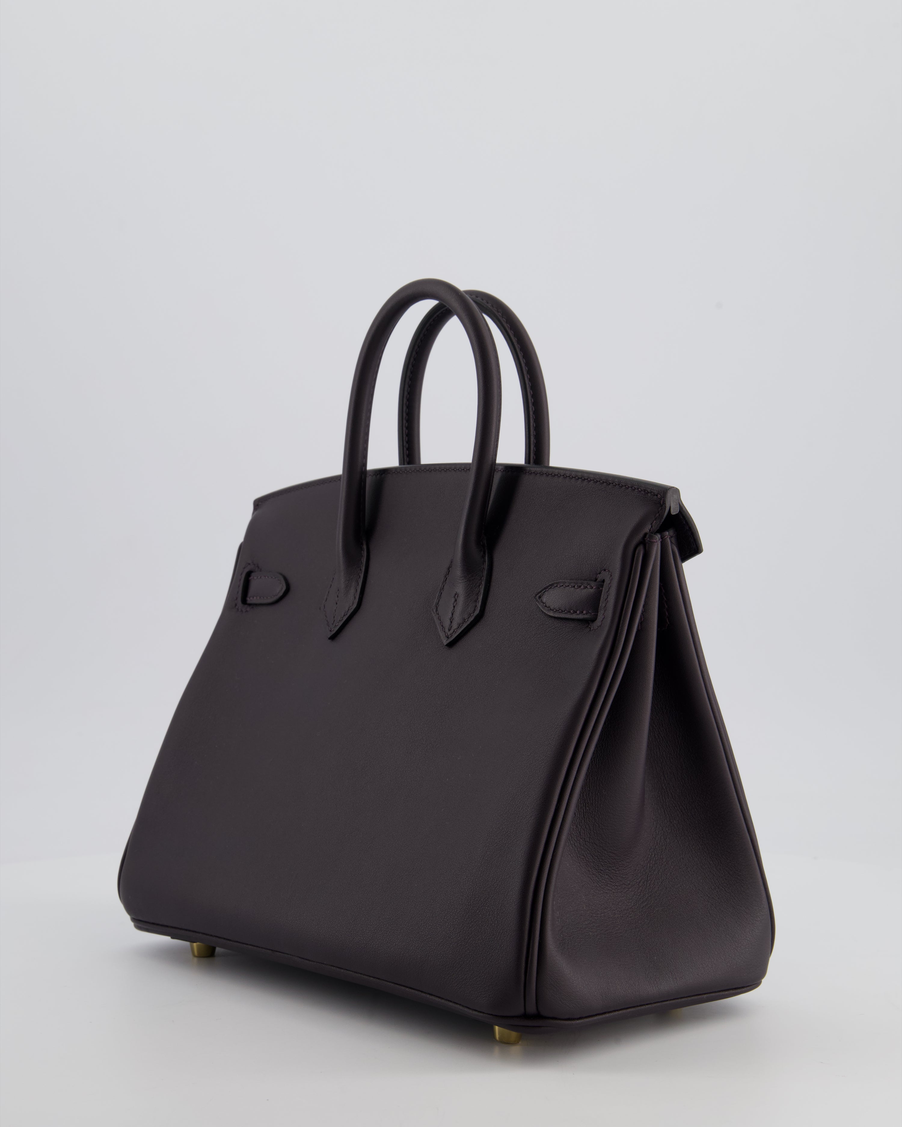 *HOT* Hermès Birkin 25 Retourne Bag in Prunoir Swift Leather with Gold Hardware