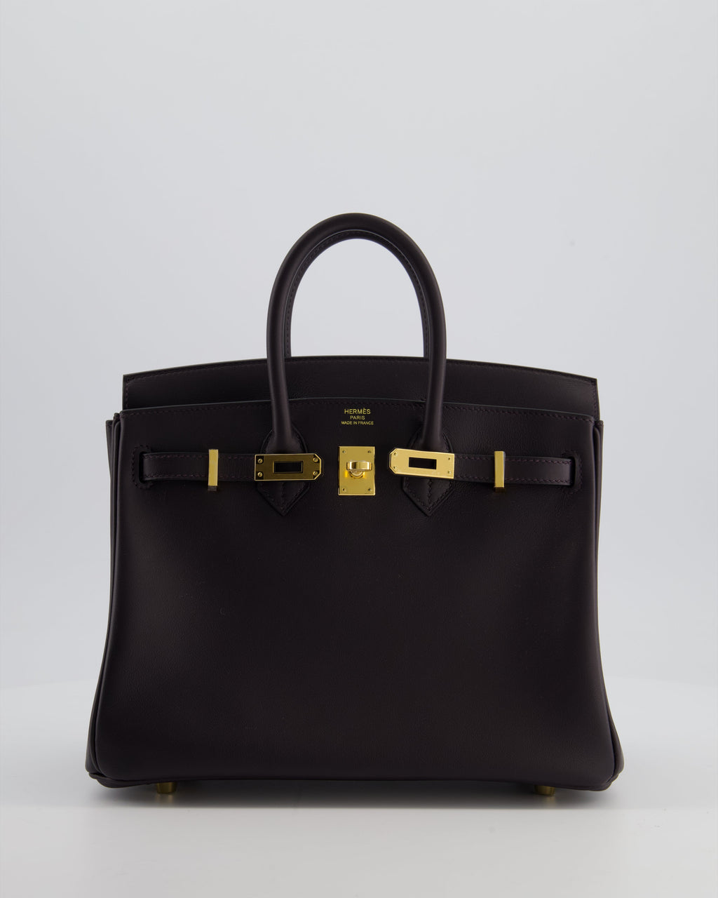 *HOT* Hermès Birkin 25 Retourne Bag in Prunoir Swift Leather with Gold Hardware