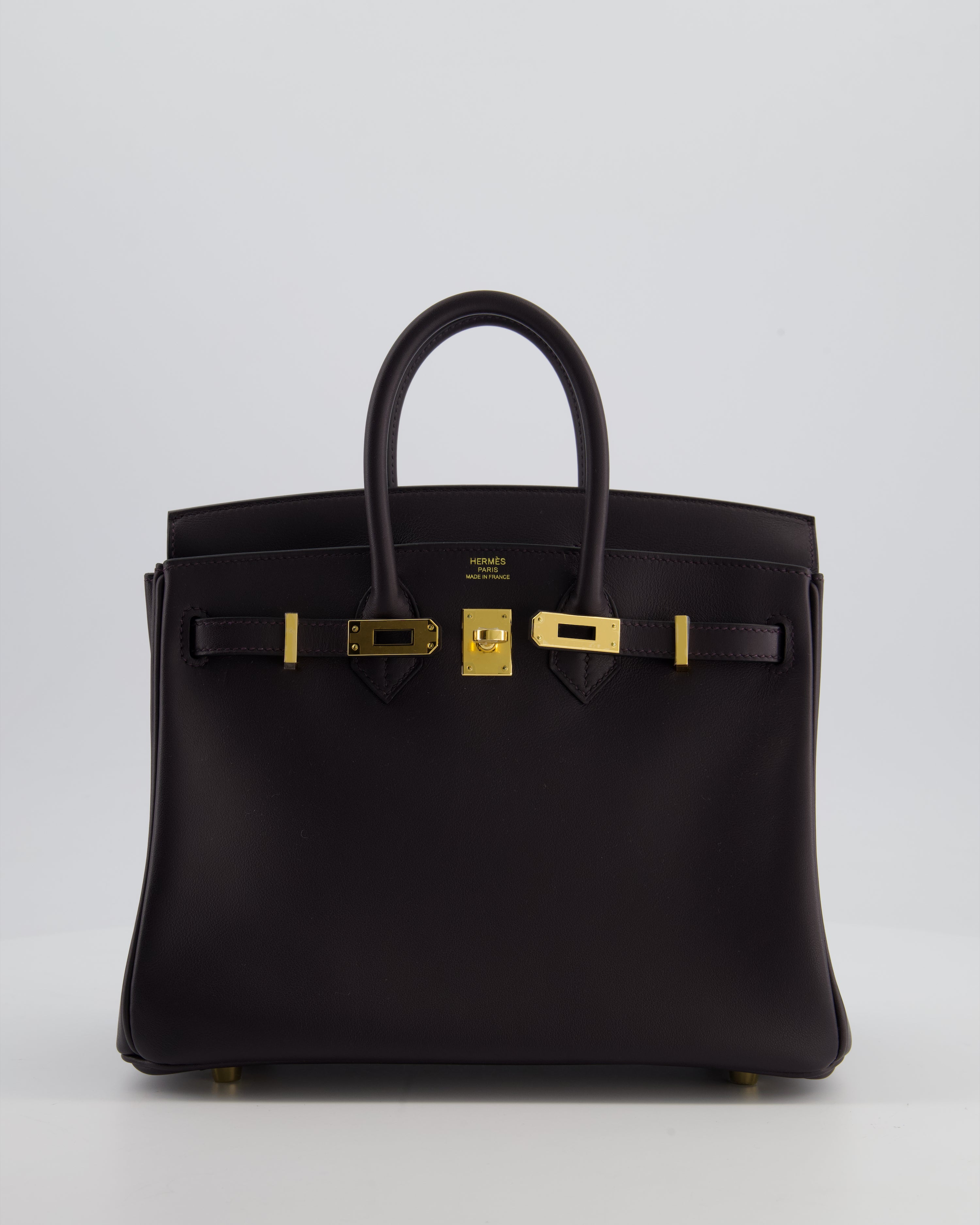 *HOT* Hermès Birkin 25 Retourne Bag in Prunoir Swift Leather with Gold Hardware