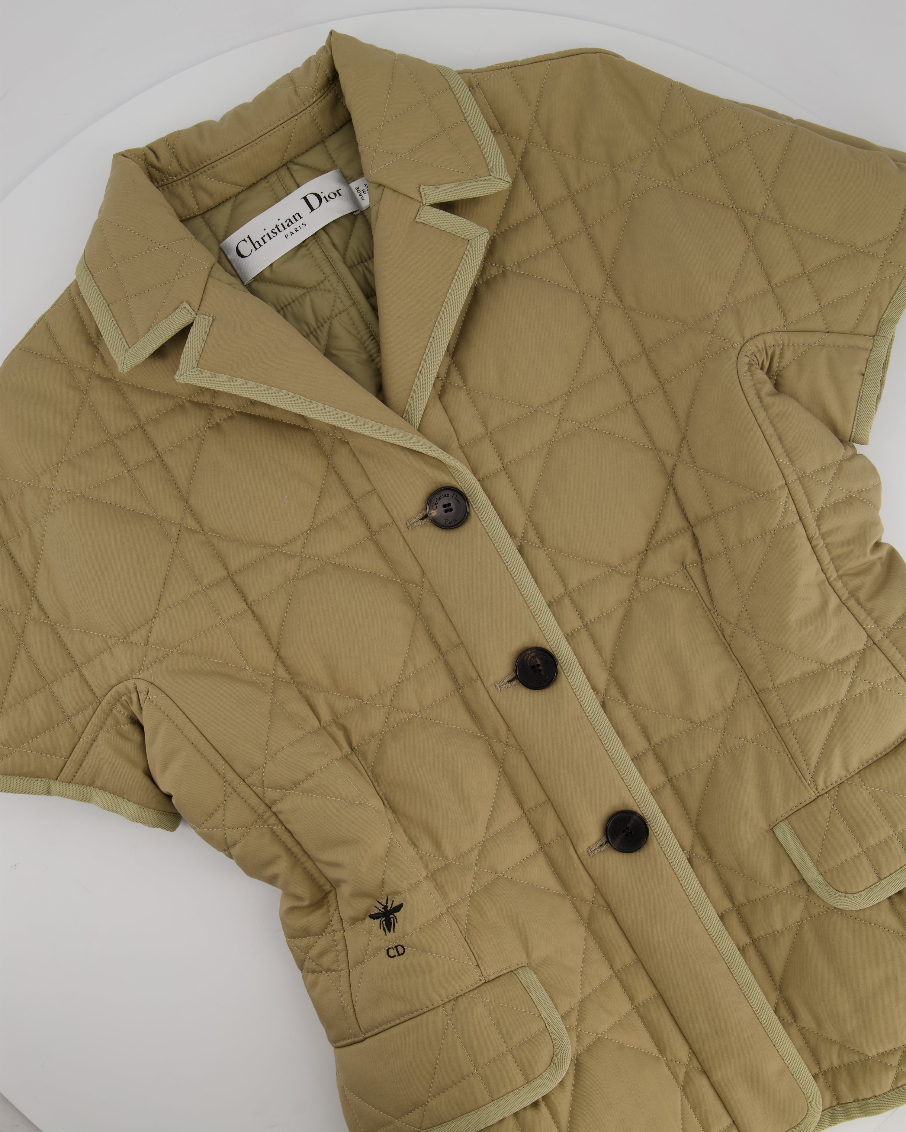 Christian Dior Camel Quilted Short Sleeve Bar Jacket with Bee Logo Detail Size FR 40 (UK 12)