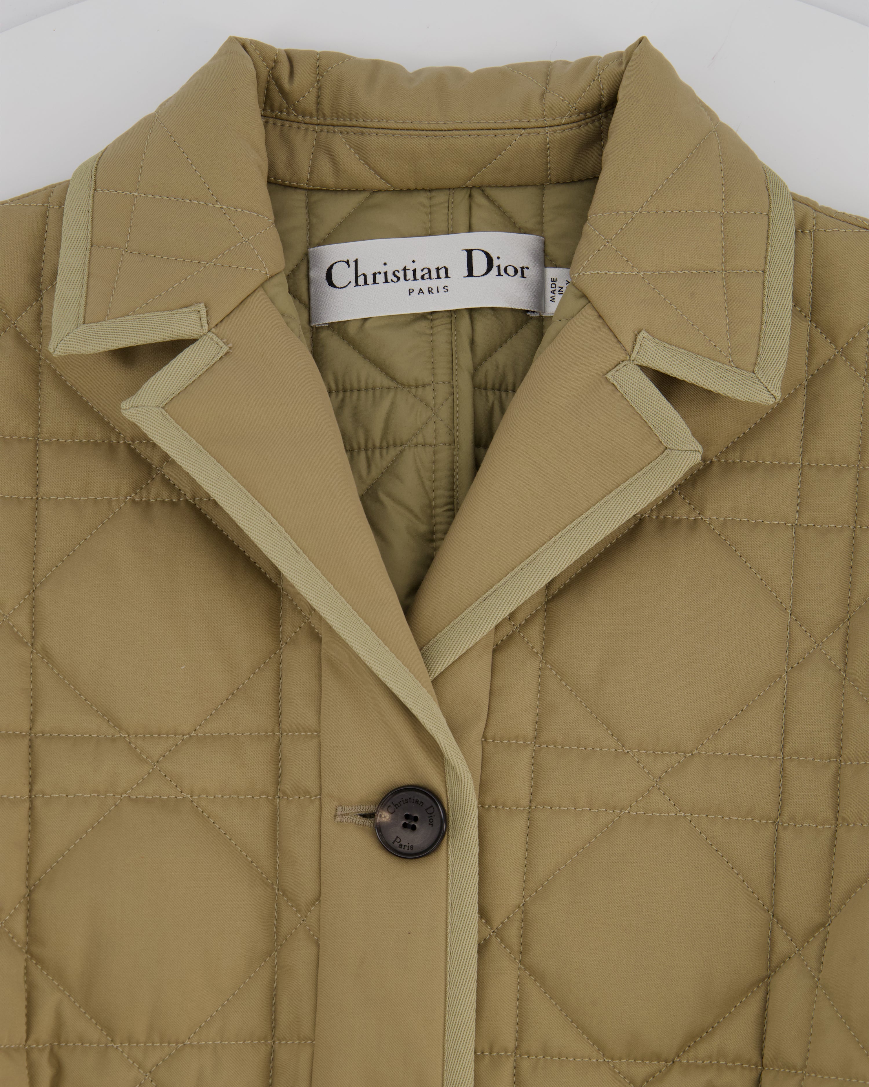 Christian Dior Camel Quilted Short Sleeve Bar Jacket with Bee Logo Detail Size FR 40 (UK 12)