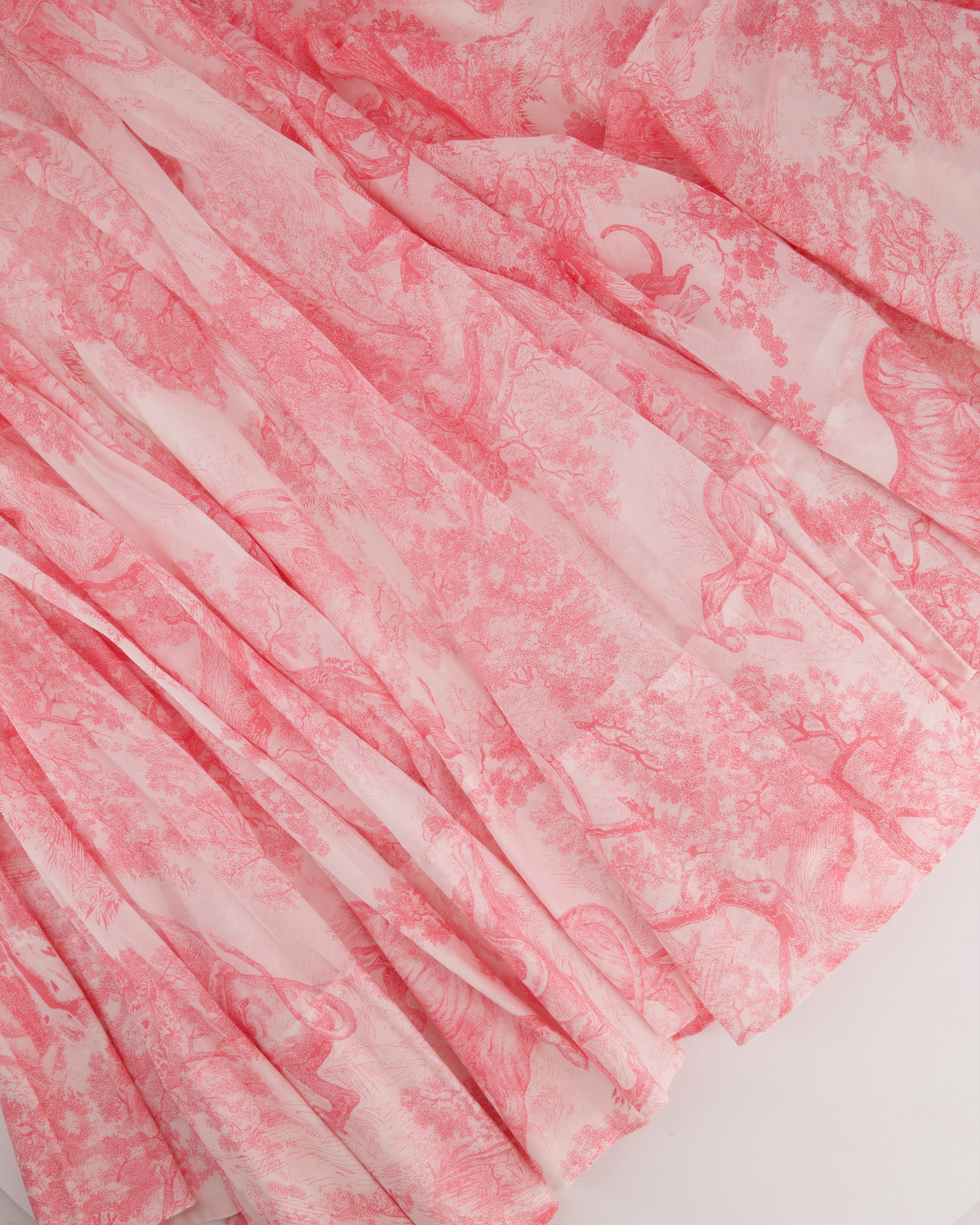 Christian Dior Light Pink, White Toile de Jouy Sauvage Cotton Printed Midi Dress Size FR 38 (UK 10)