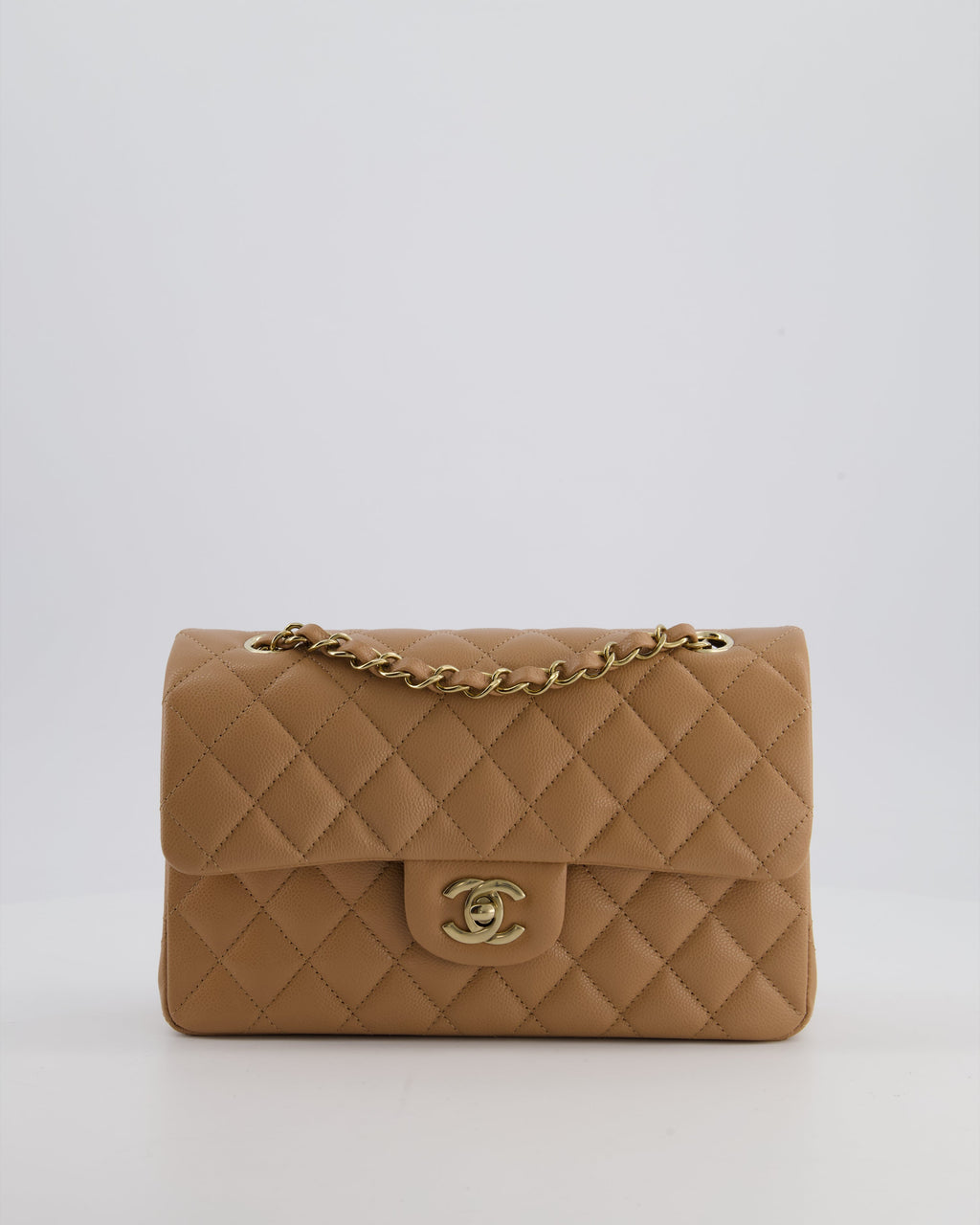 *RARE COLOUR* Chanel Small Classic Double Flap Bag in Chai Caviar Leather with Champagne Gold Hardware