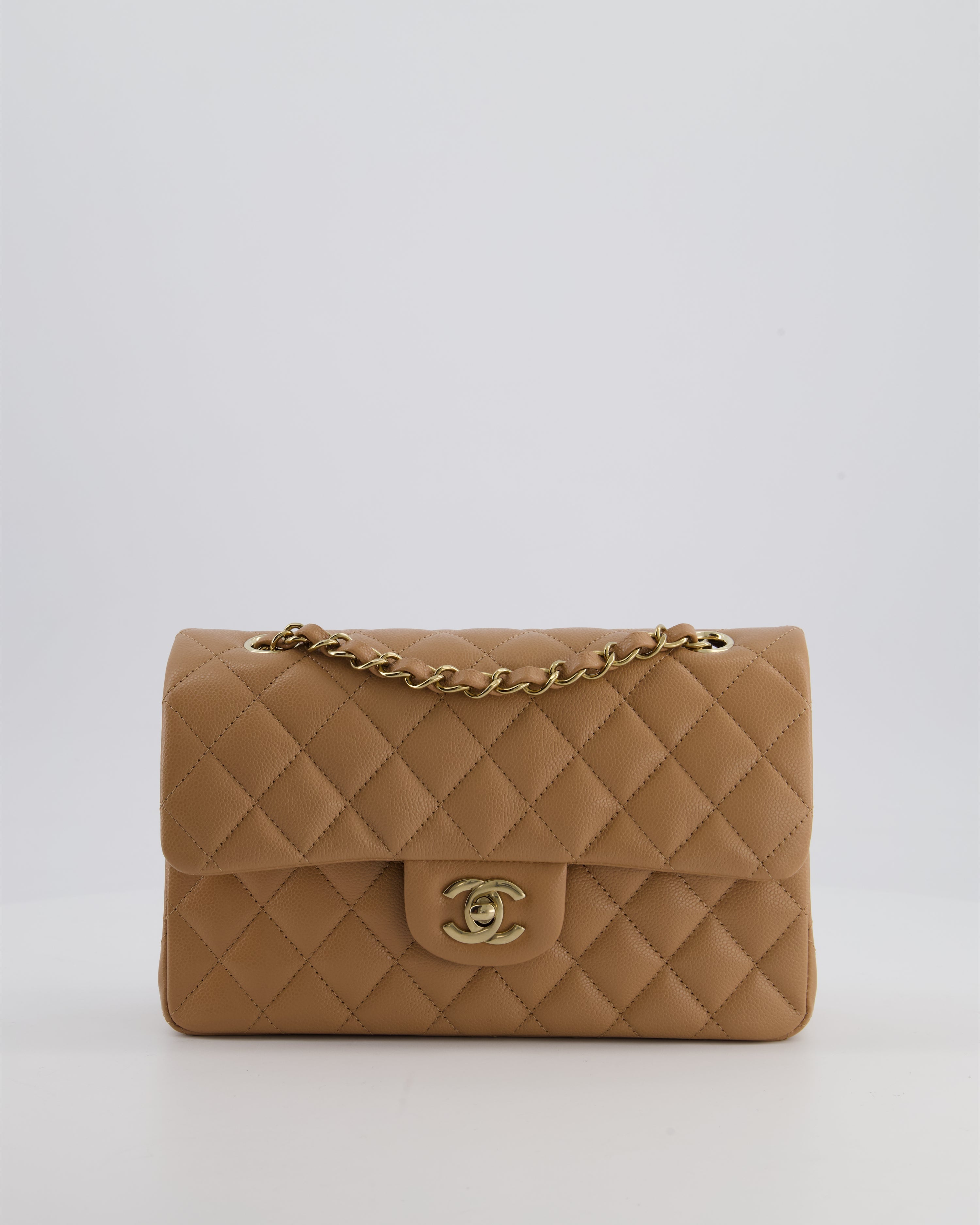 *RARE COLOUR* Chanel Small Classic Double Flap Bag in Chai Caviar Leather with Champagne Gold Hardware