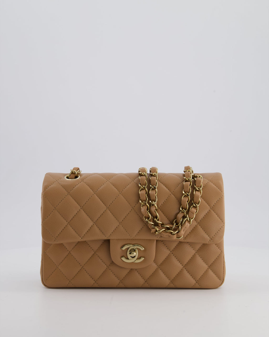*RARE COLOUR* Chanel Small Classic Double Flap Bag in Chai Caviar Leather with Champagne Gold Hardware