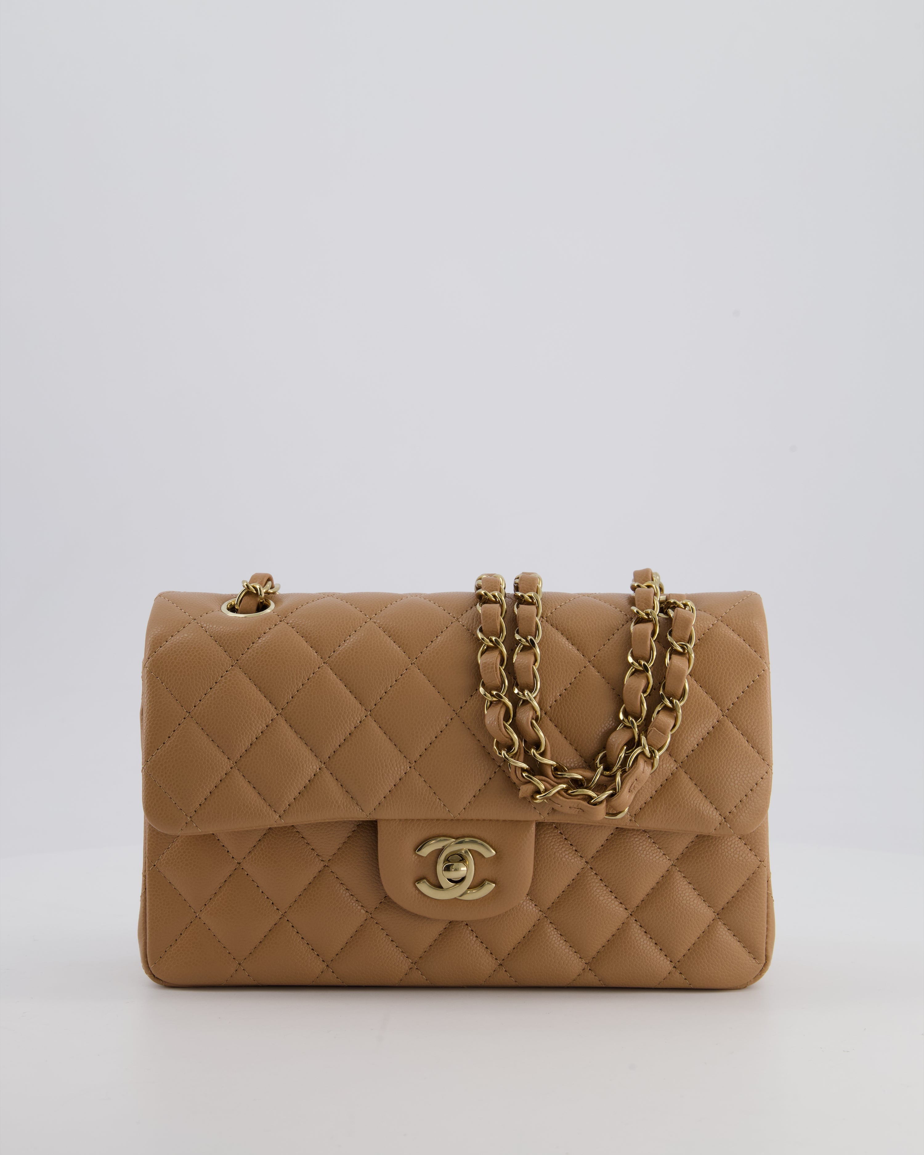 *RARE COLOUR* Chanel Small Classic Double Flap Bag in Chai Caviar Leather with Champagne Gold Hardware
