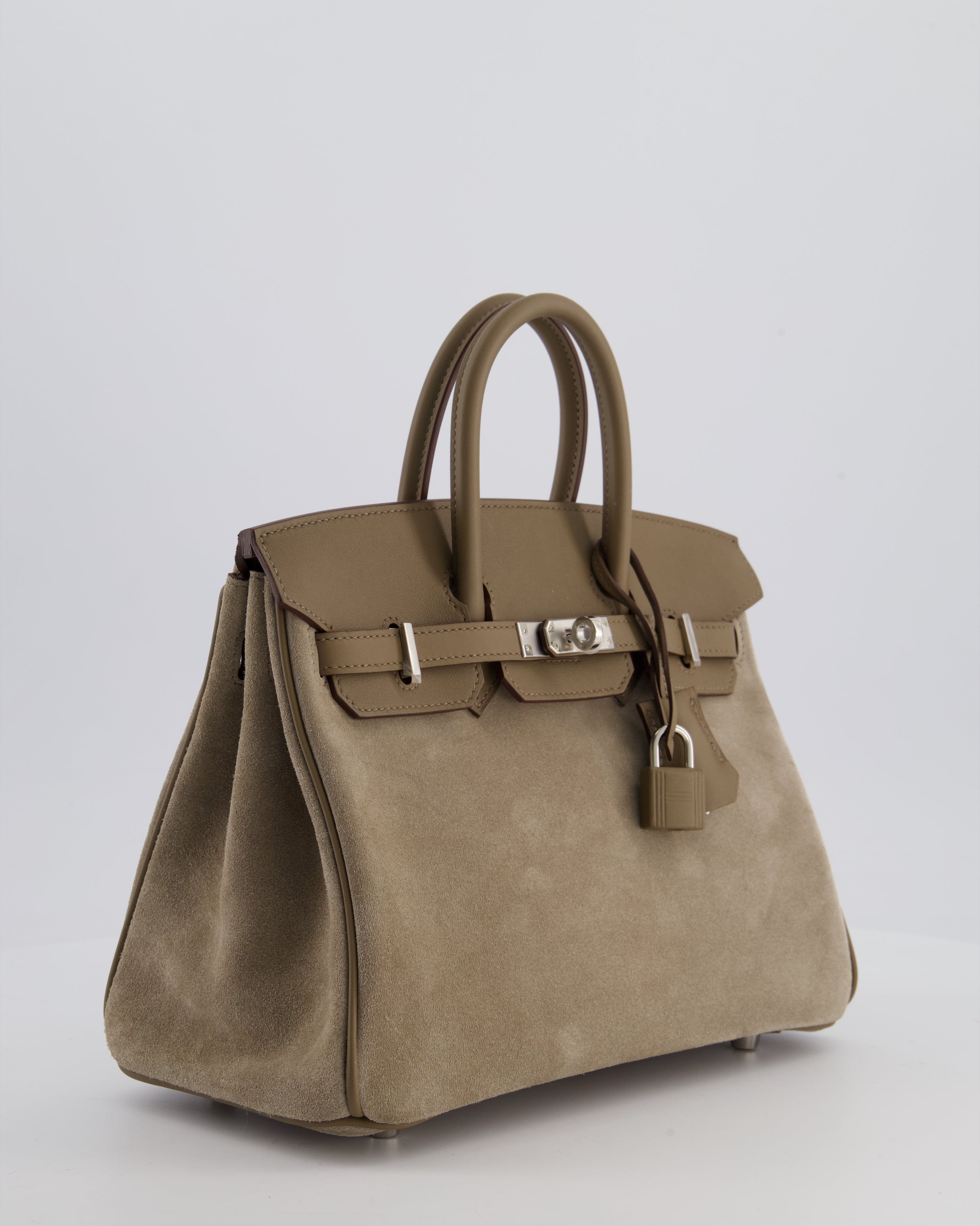 *SUPER RARE* Hermès Birkin 25 Grizzly Retourne Bag in Gris Caillou and Etoupe Swift Leather with Palladium Hardware