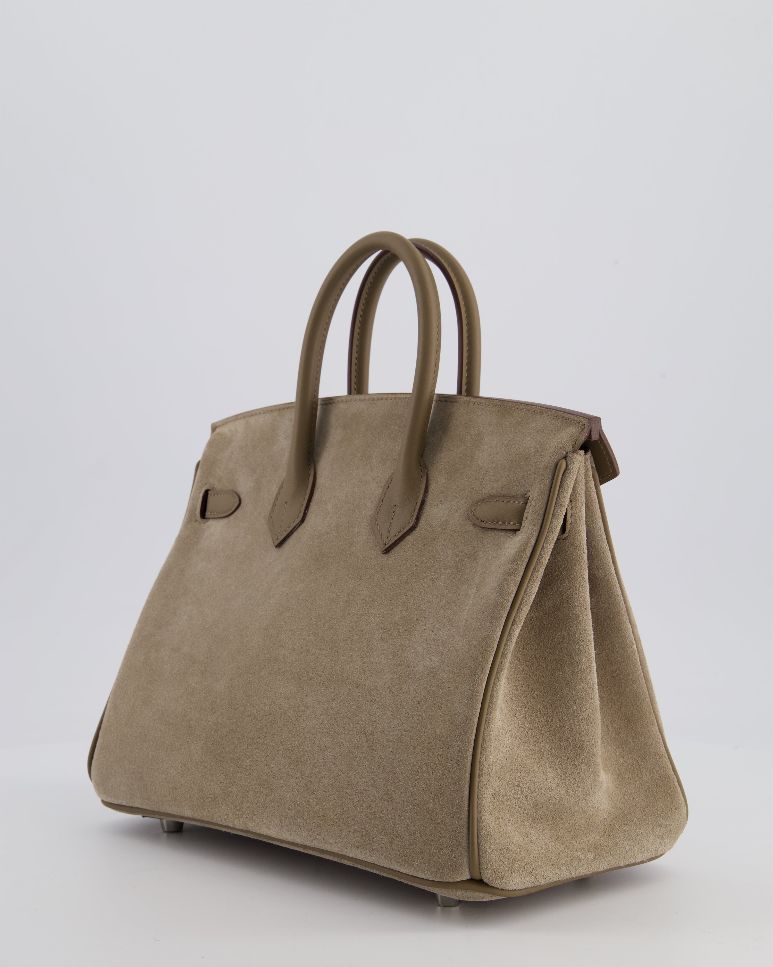 *SUPER RARE* Hermès Birkin 25 Grizzly Retourne Bag in Gris Caillou and Etoupe Swift Leather with Palladium Hardware