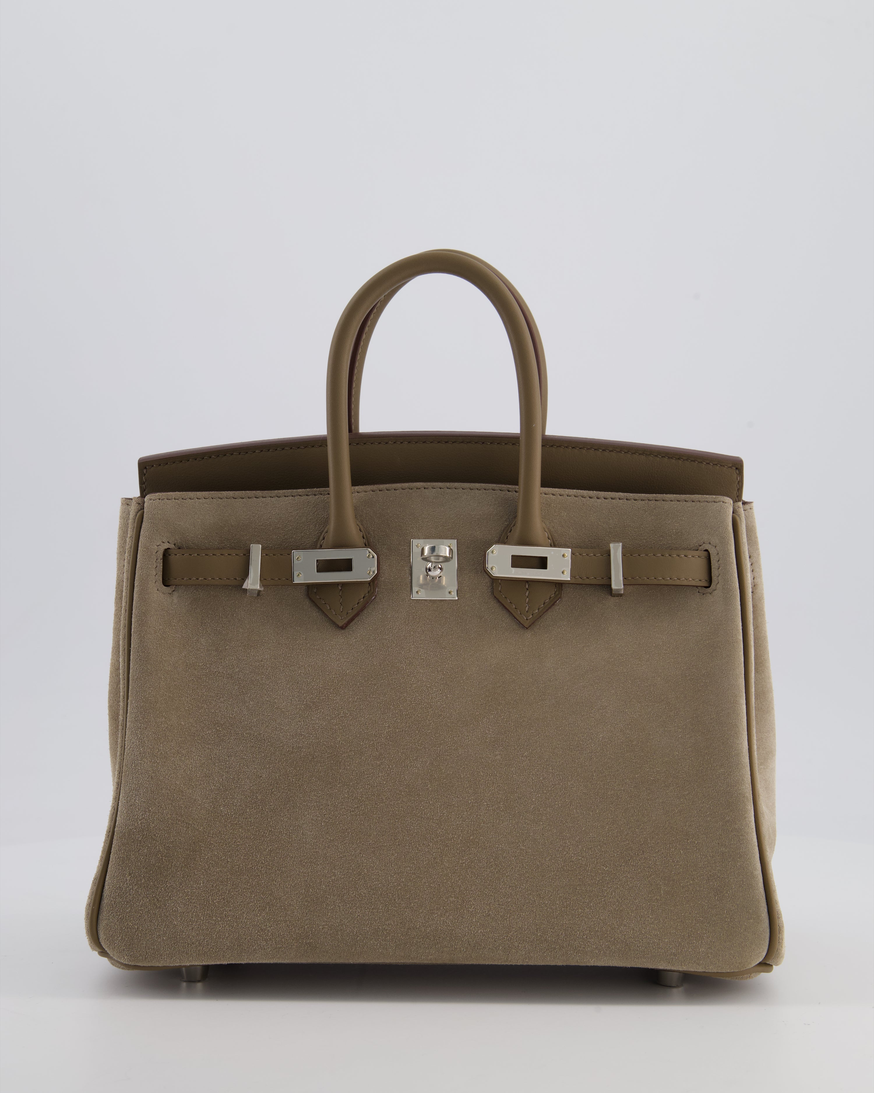 *SUPER RARE* Hermès Birkin 25 Grizzly Retourne Bag in Gris Caillou and Etoupe Swift Leather with Palladium Hardware