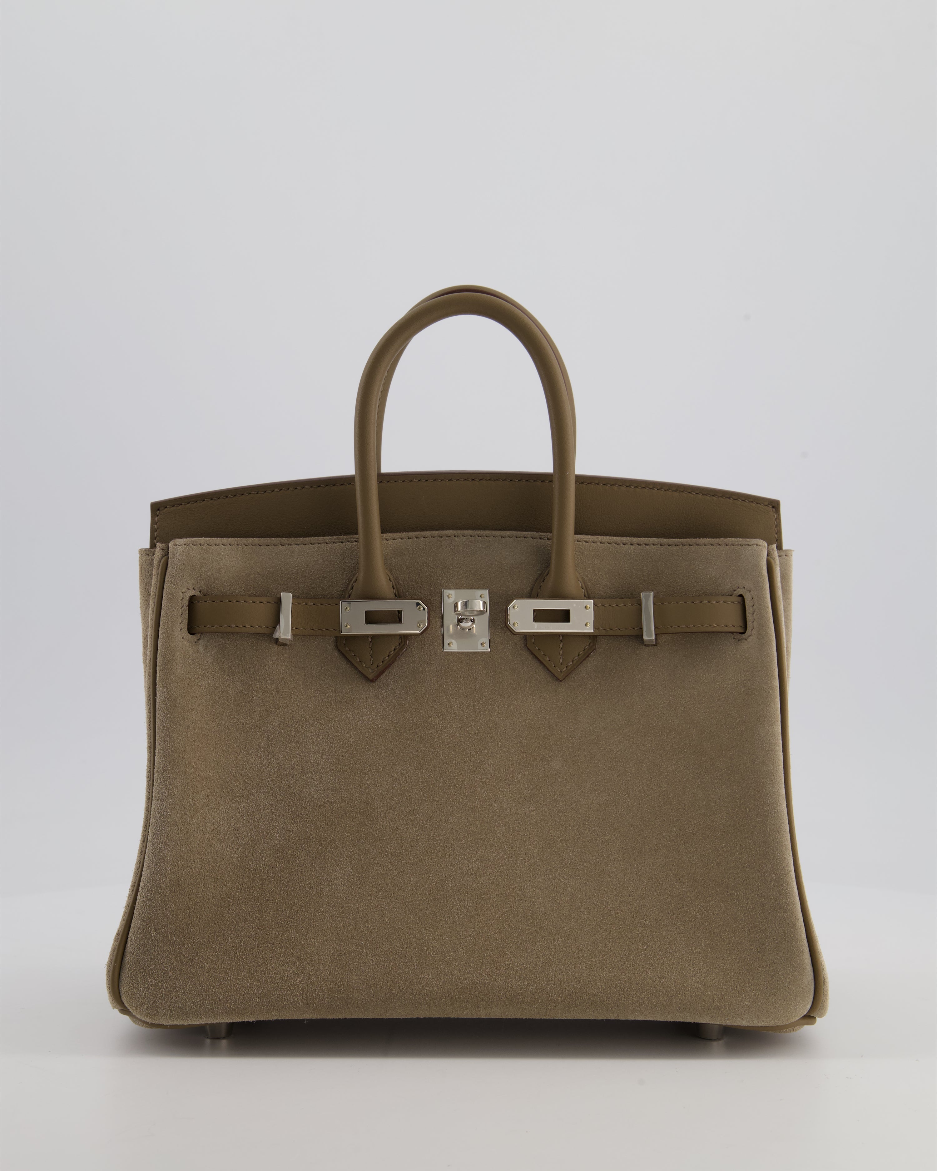 *SUPER RARE* Hermès Birkin 25 Grizzly Retourne Bag in Gris Caillou and Etoupe Swift Leather with Palladium Hardware