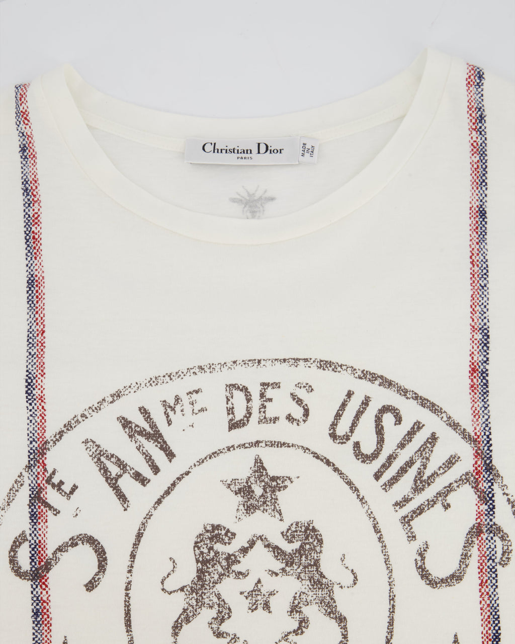 Christian Dior "St Anne Des Usines" White T-Shirt with Stripe and Logo Detail FR 36 (UK 8)