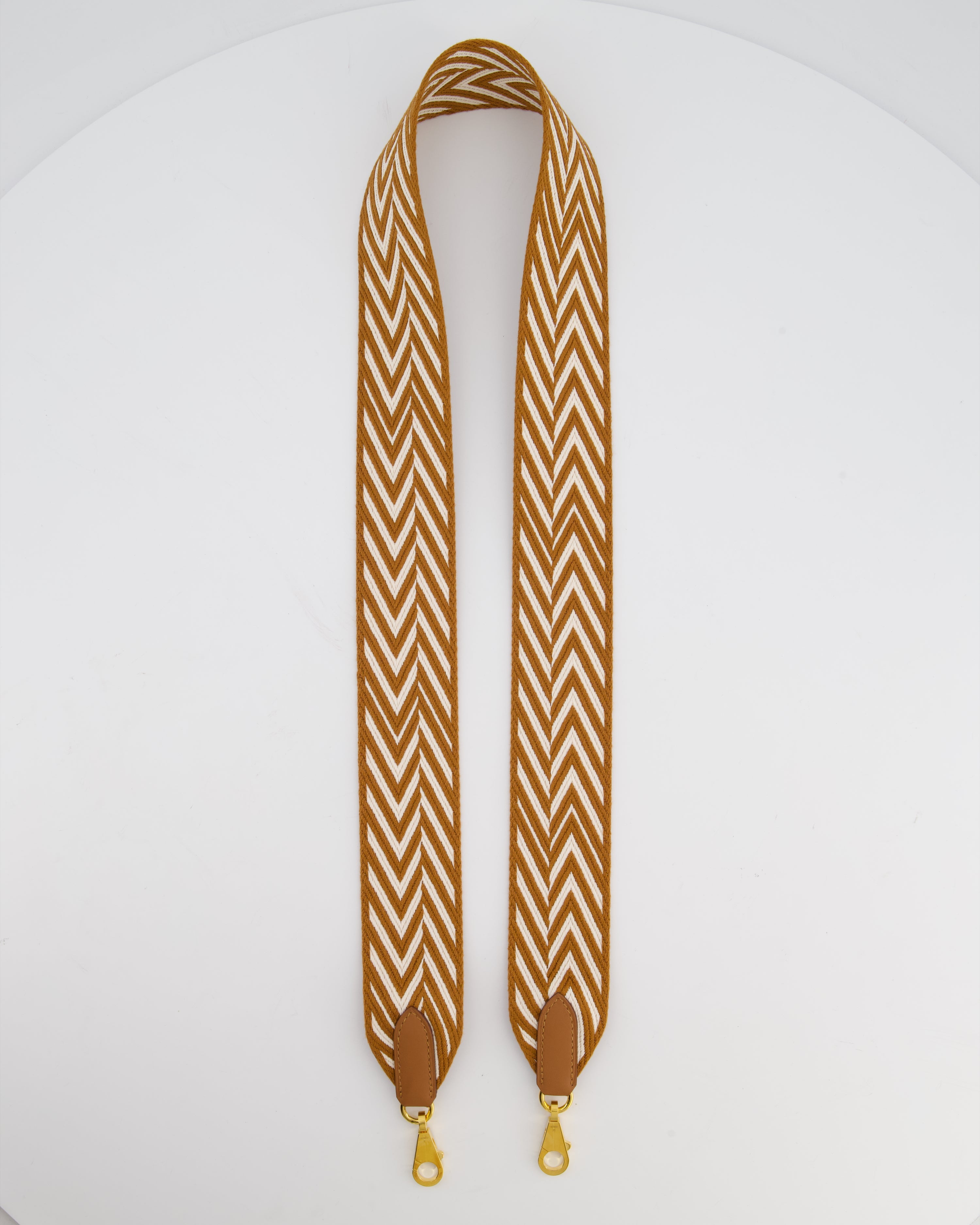Hermès Gold & White Sangle ZigZag 50mm Bag Strap RRP £1020
