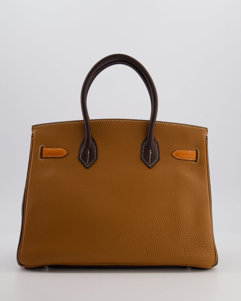 Hermès Birkin 30 Tricolour Retourne Bag in Gold, Chocolate and Orange Togo Leather with Palladium Hardware