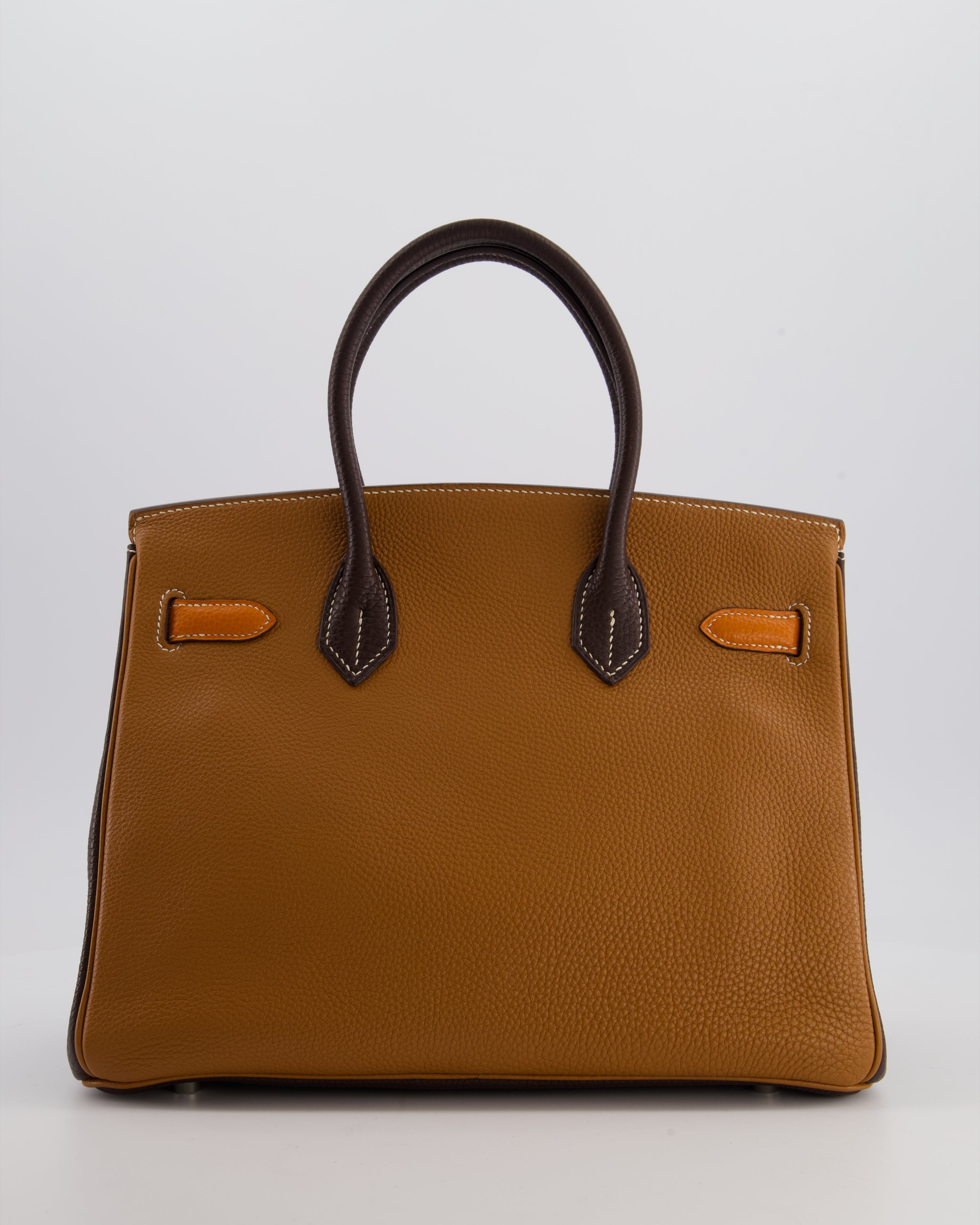 Hermès Birkin 30 Tricolour Retourne Bag in Gold, Chocolate and Orange Togo Leather with Palladium Hardware