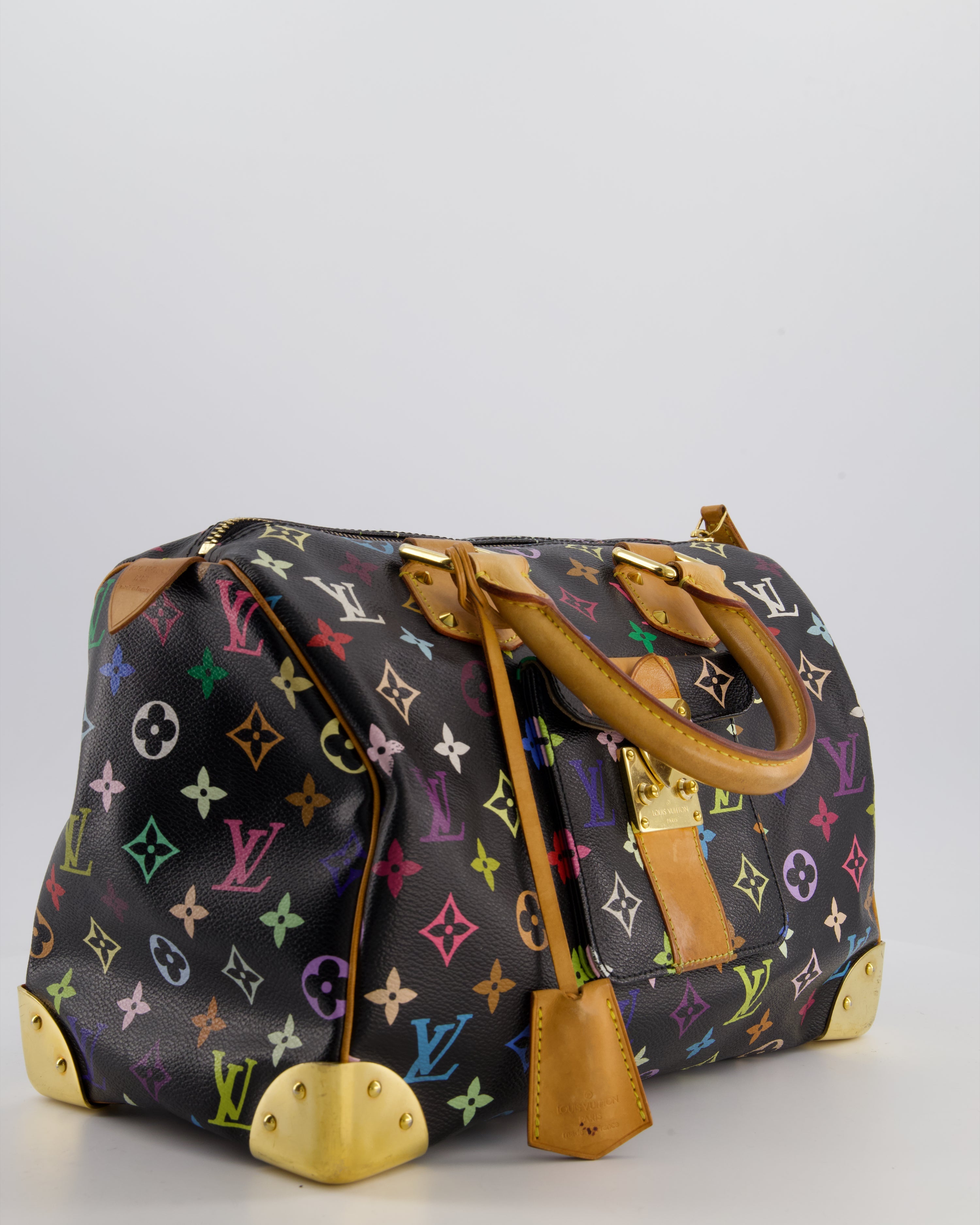 Louis Vuitton X Takashi Murakami 2007 Black Multicolour Monogram Speedy Bag with Gold Hardware