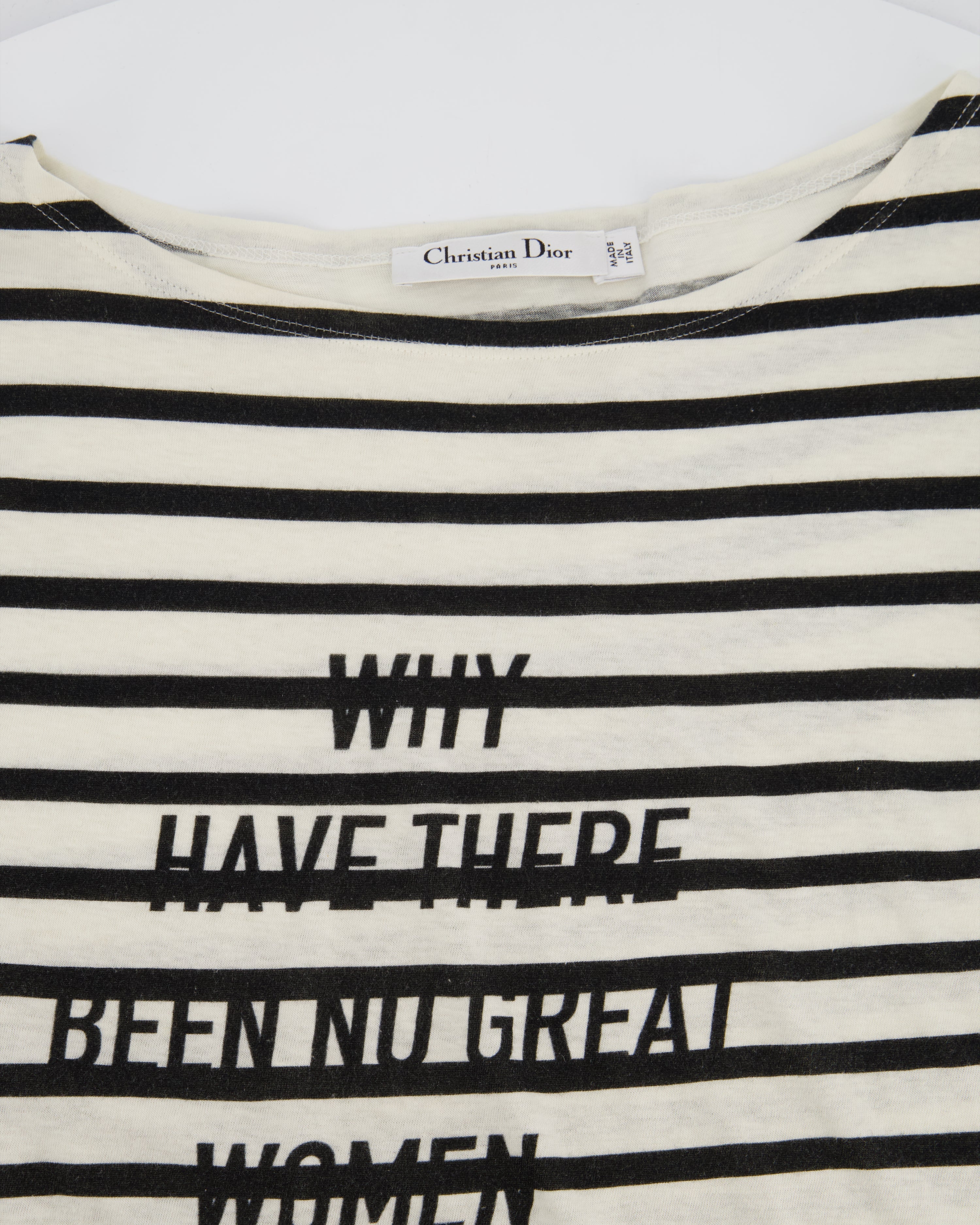 Christian Dior Cream Striped Logo Long Sleeve Top Size M (UK 10)