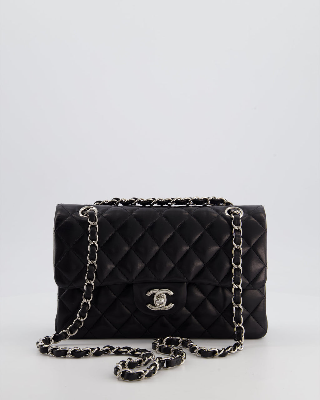 Chanel Black Small Classic Double Flap Bag in Lambskin Leather with Silver Hardware