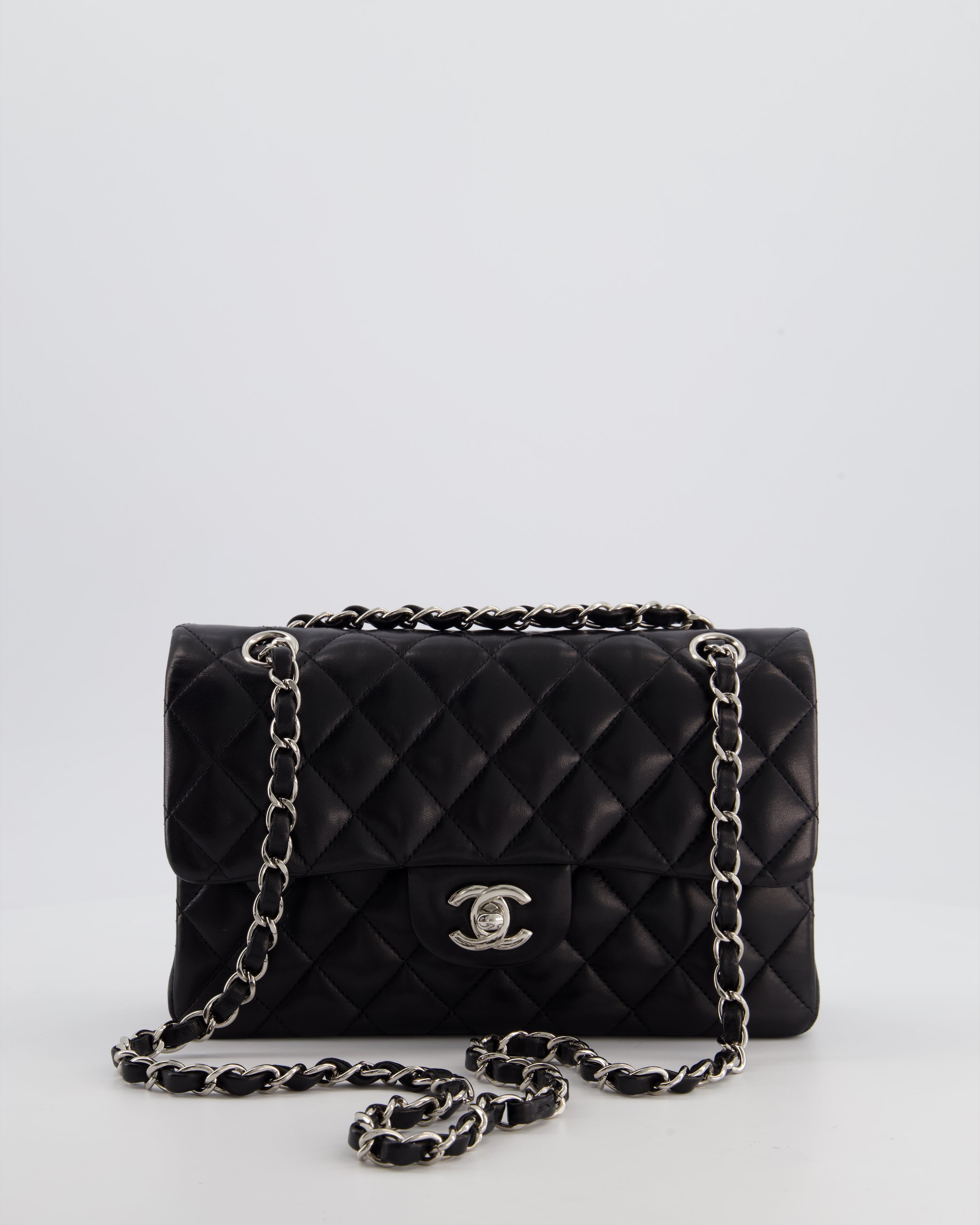 Chanel Black Small Classic Double Flap Bag in Lambskin Leather with Silver Hardware