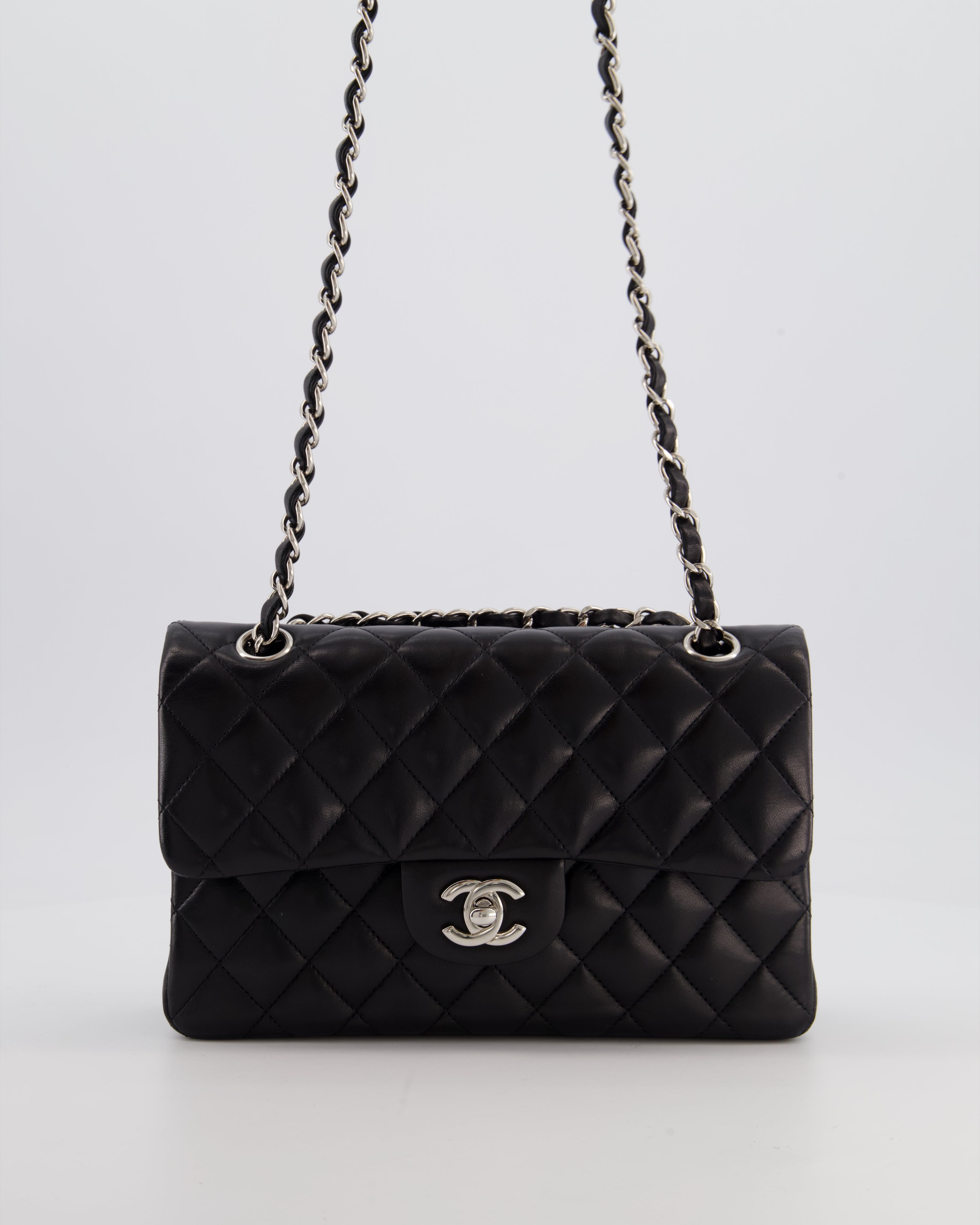 Chanel Black Small Classic Double Flap Bag in Lambskin Leather with Silver Hardware