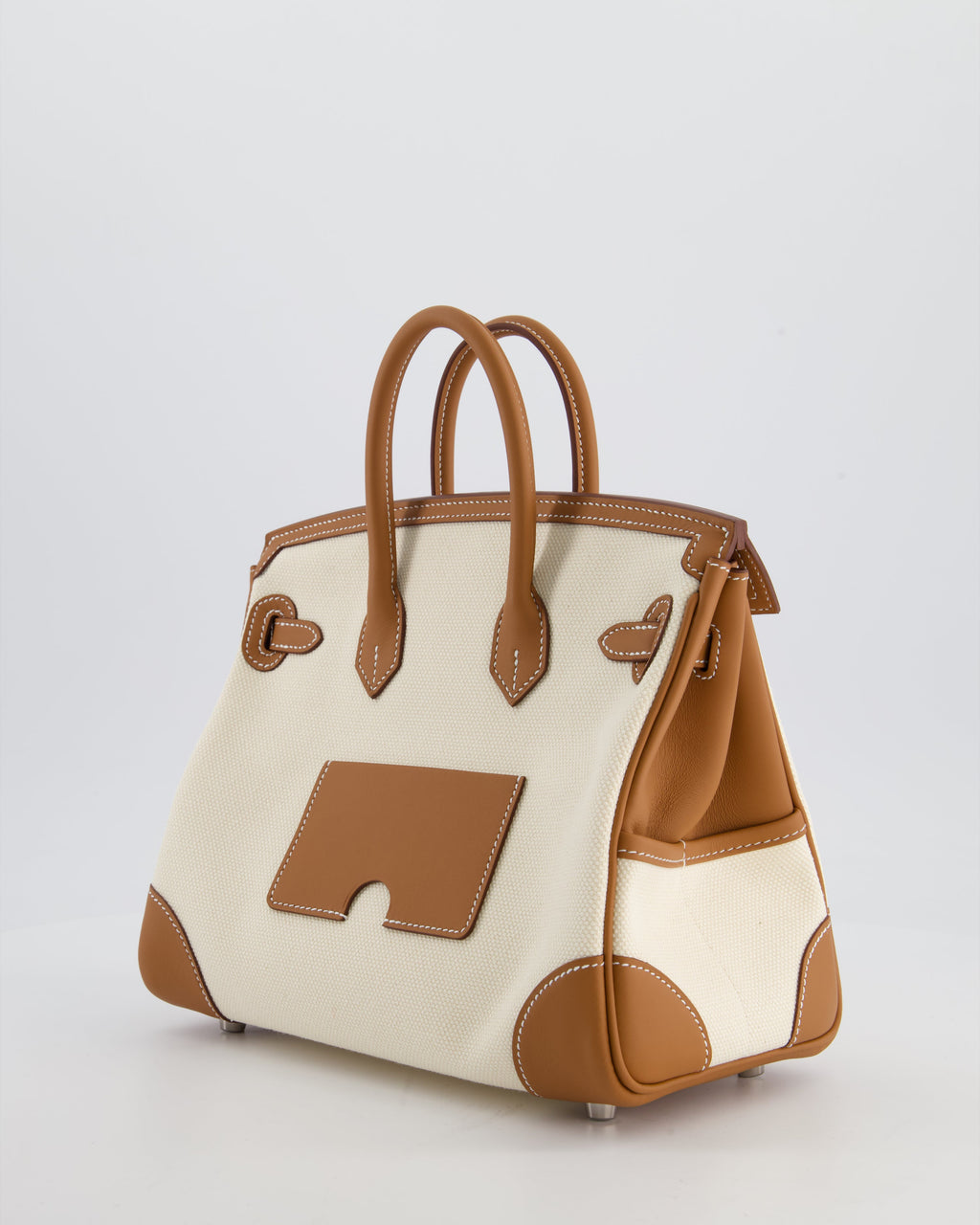 *SUPER HOT & RARE* Hermès Birkin 25 Cargo Bag in Ecru Toile Goeland and Gold Swift Leather with Palladium Hardware