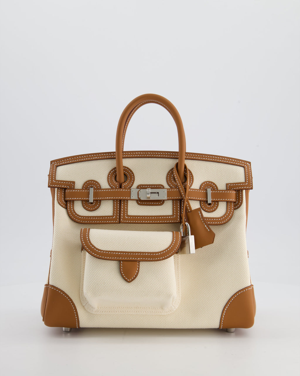 *SUPER HOT & RARE* Hermès Birkin 25 Cargo Bag in Ecru Toile Goeland and Gold Swift Leather with Palladium Hardware
