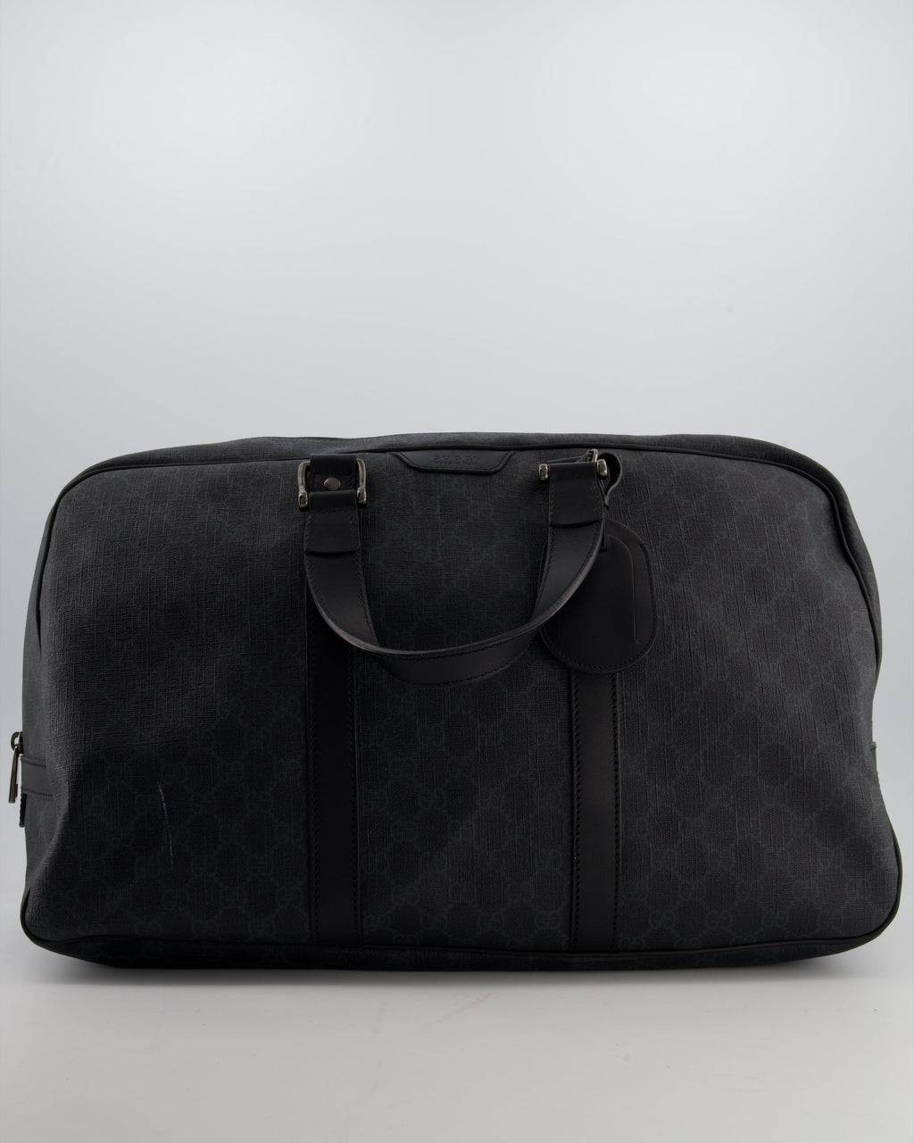 Gucci Black GG Carry On Duffle Bag in Supreme Coated Canvas with Leather Handles Detail