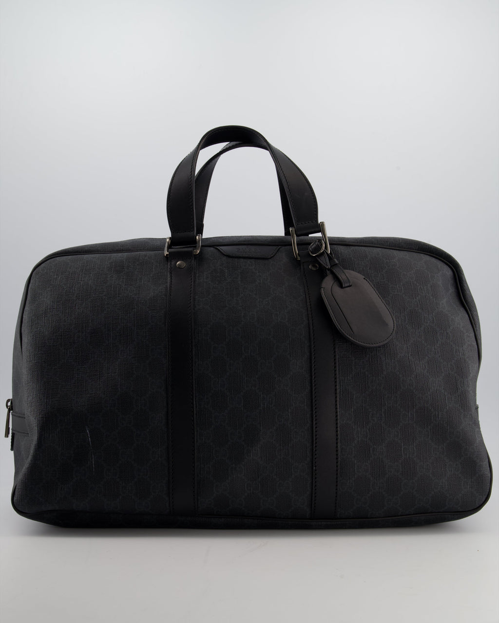 Gucci Black GG Carry On Duffle Bag in Supreme Coated Canvas with Leather Handles Detail