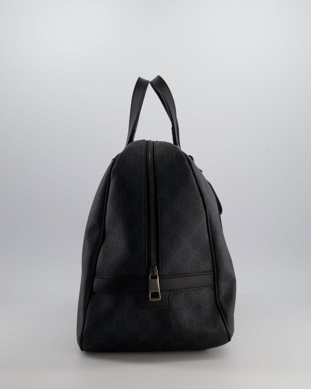 Gucci Black GG Carry On Duffle Bag in Supreme Coated Canvas with Leather Handles Detail