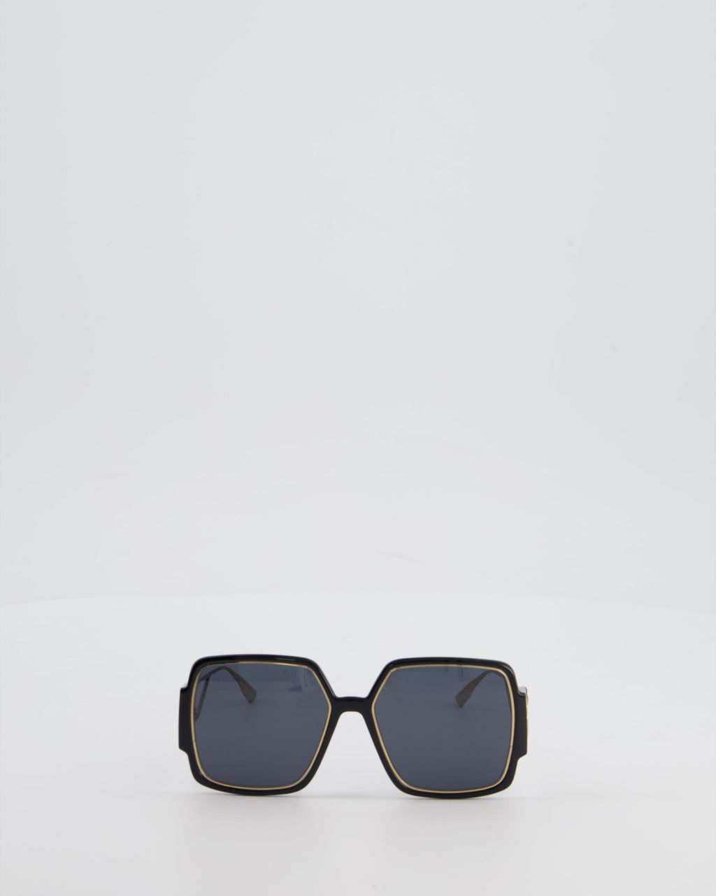 Christian Dior Black 30 Montaigne Geometric Acetate Frame Sunglasses with Gold Arms Detail
