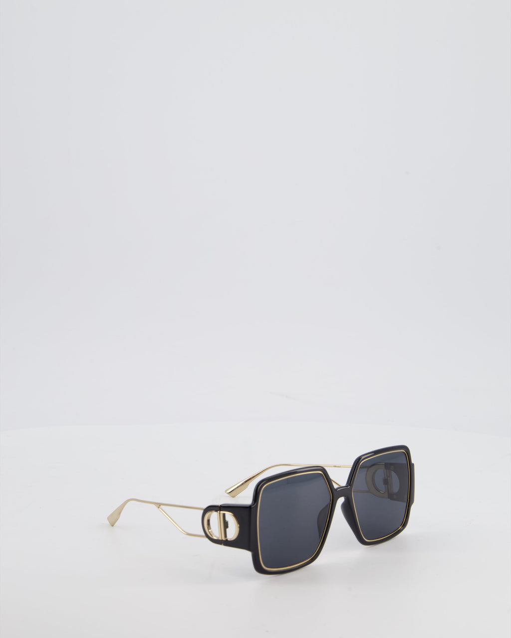 Christian Dior Black 30 Montaigne Geometric Acetate Frame Sunglasses with Gold Arms Detail