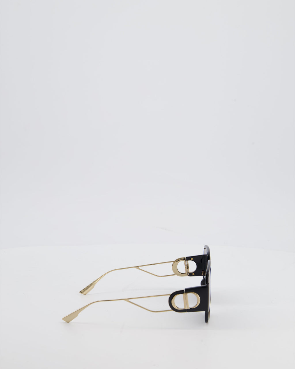 Christian Dior Black 30 Montaigne Geometric Acetate Frame Sunglasses with Gold Arms Detail