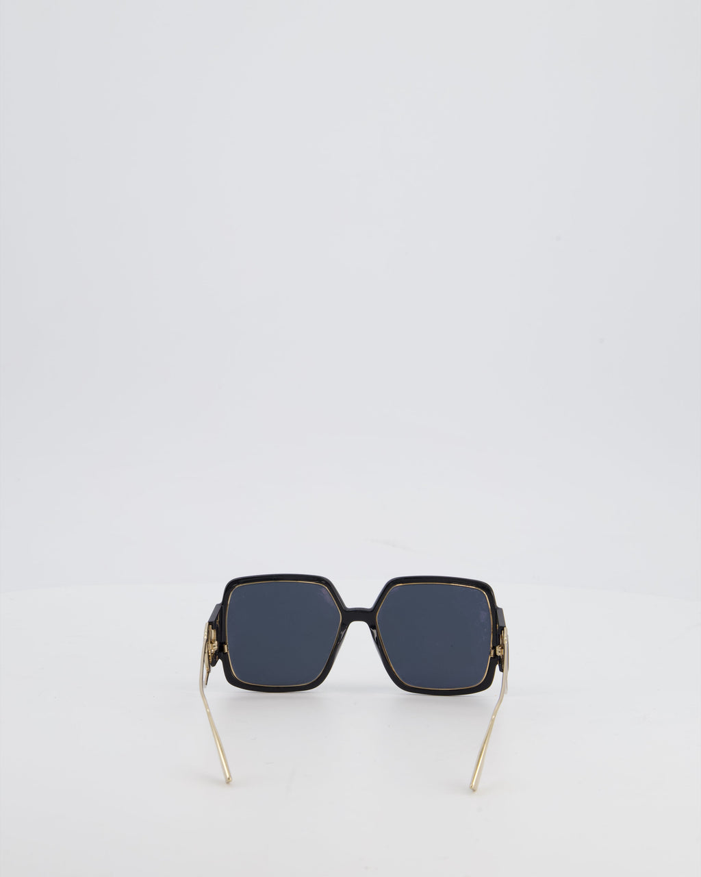Christian Dior Black 30 Montaigne Geometric Acetate Frame Sunglasses with Gold Arms Detail