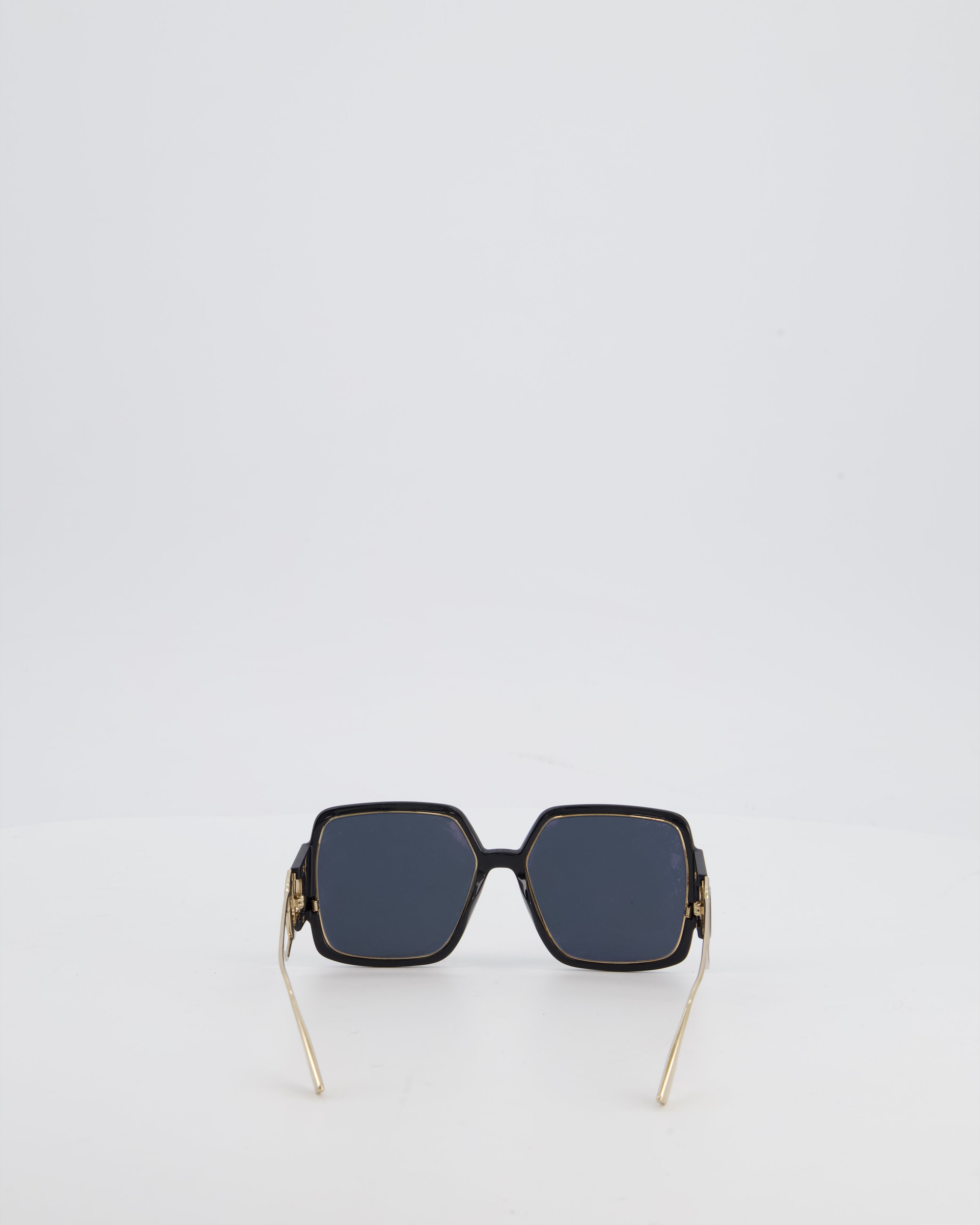 Christian Dior Black 30 Montaigne Geometric Acetate Frame Sunglasses with Gold Arms Detail