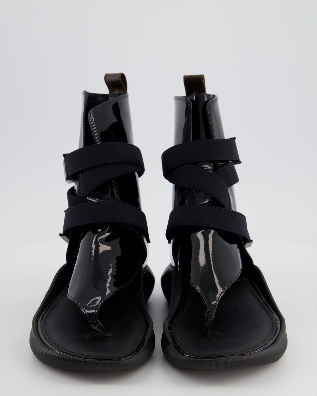 Louis Vuitton Black Patent Leather Bahia Brazil Gladiator Sandals with Monogram Detail Size EU 36.5