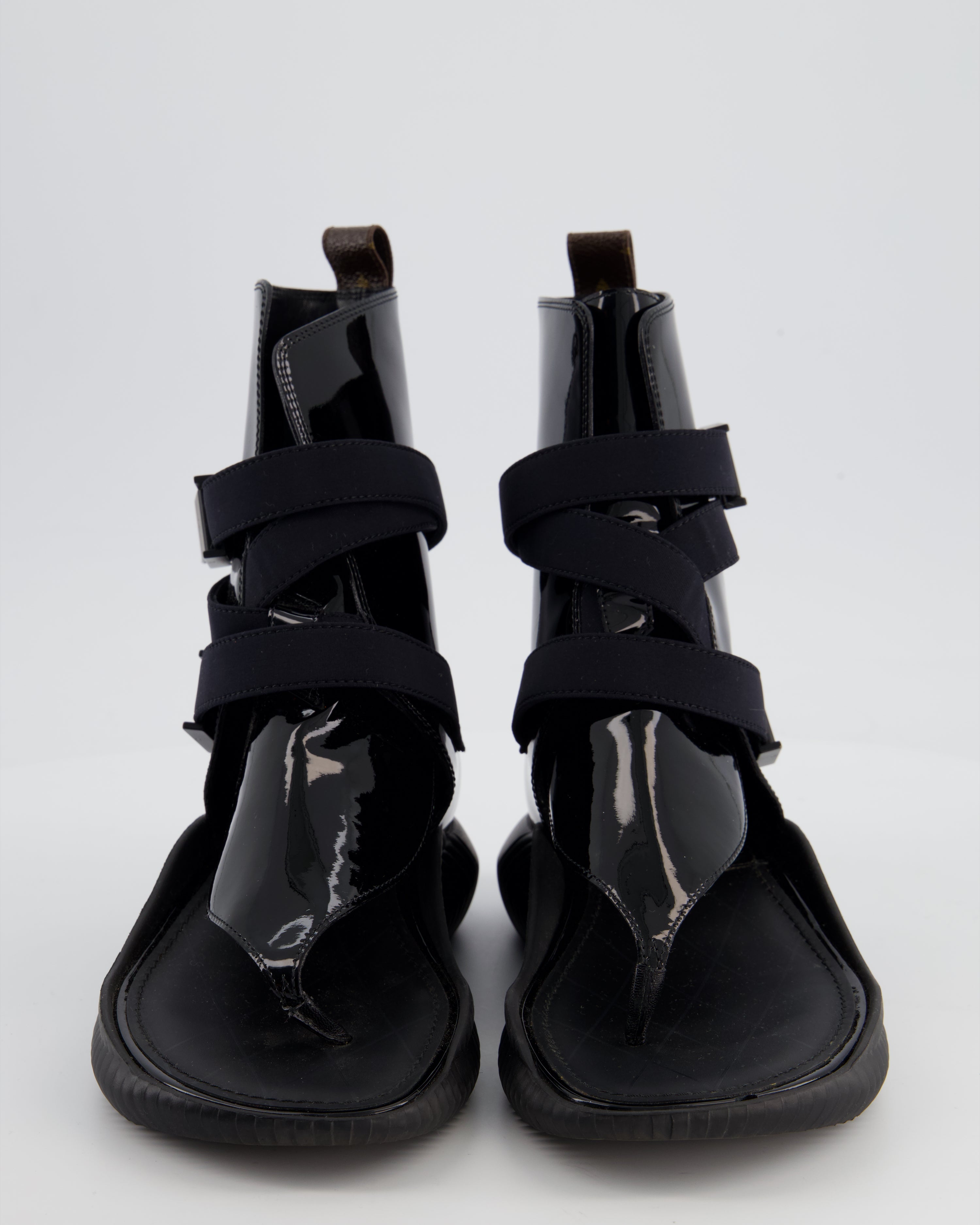 Louis Vuitton Black Patent Leather Bahia Brazil Gladiator Sandals with Monogram Detail Size EU 36.5