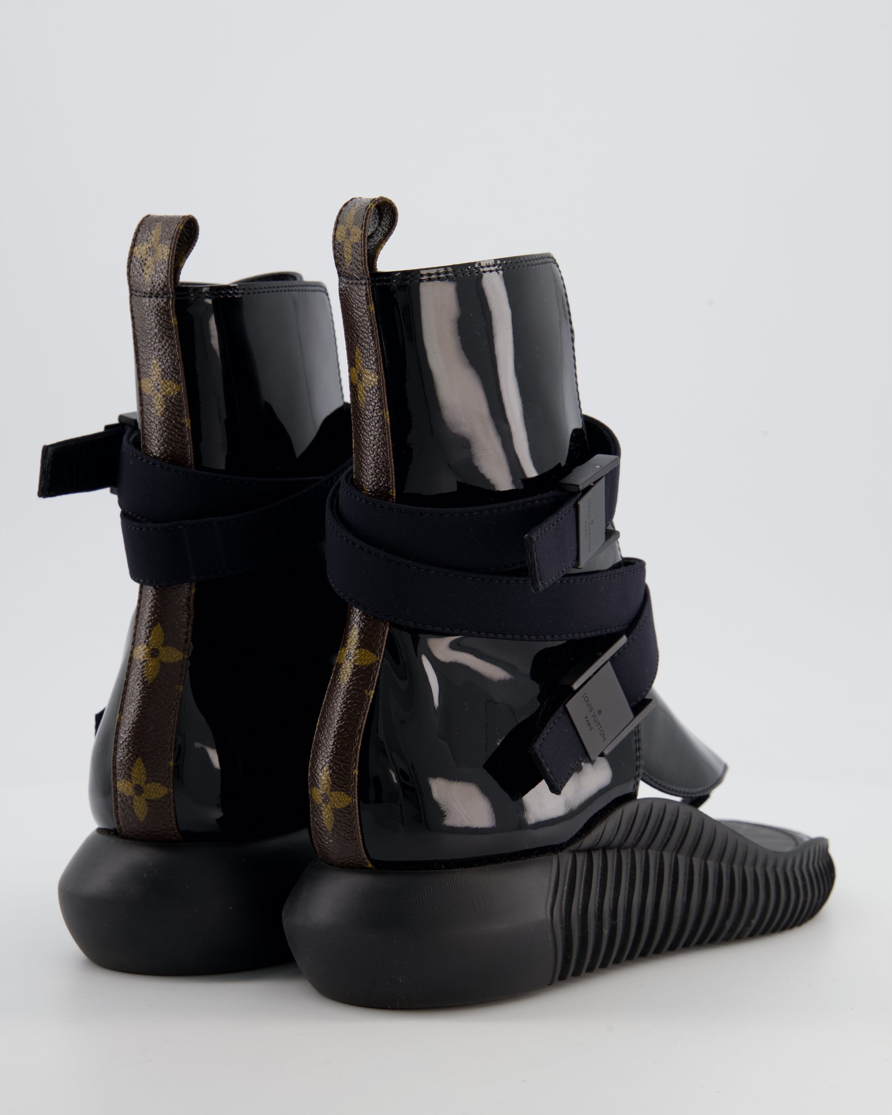 Louis Vuitton Black Patent Leather Bahia Brazil Gladiator Sandals with Monogram Detail Size EU 36.5