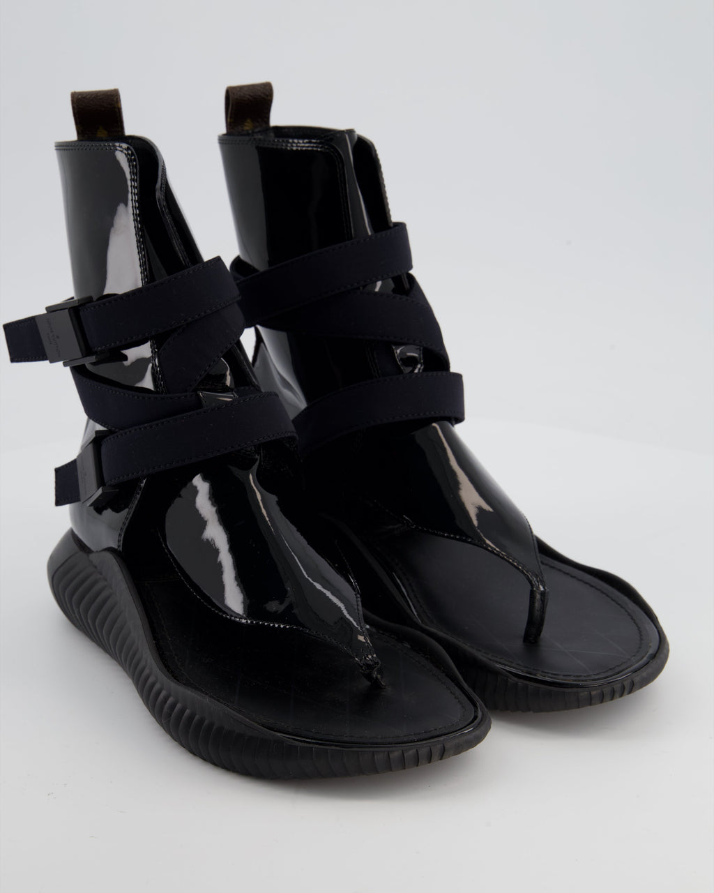 Louis Vuitton Black Patent Leather Bahia Brazil Gladiator Sandals with Monogram Detail Size EU 36.5