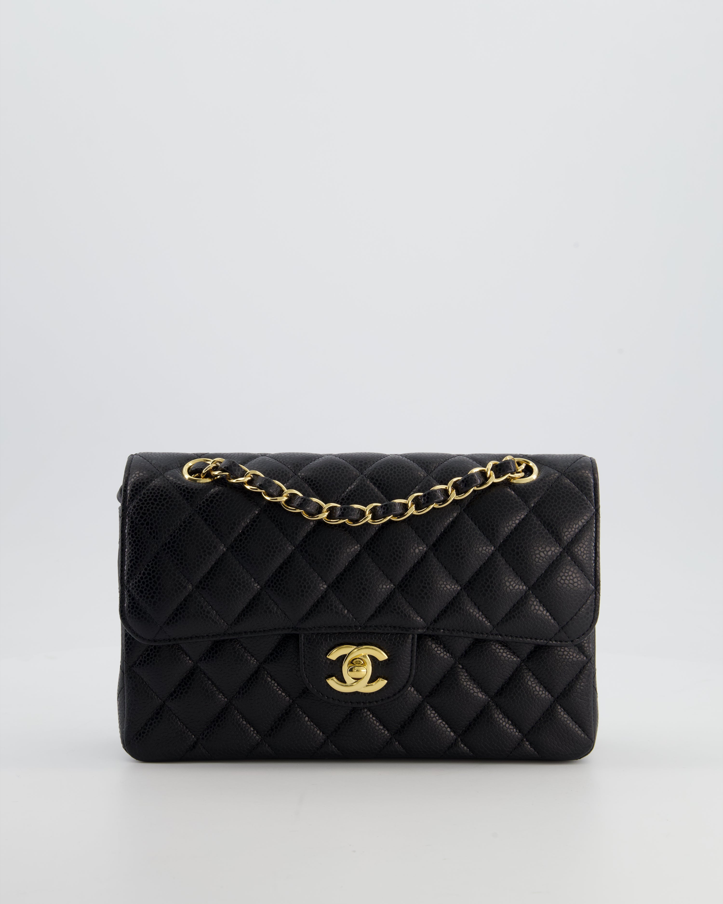 Chanel Black Small Classic Double Flap Bag in Caviar Leather with Gold Hardware